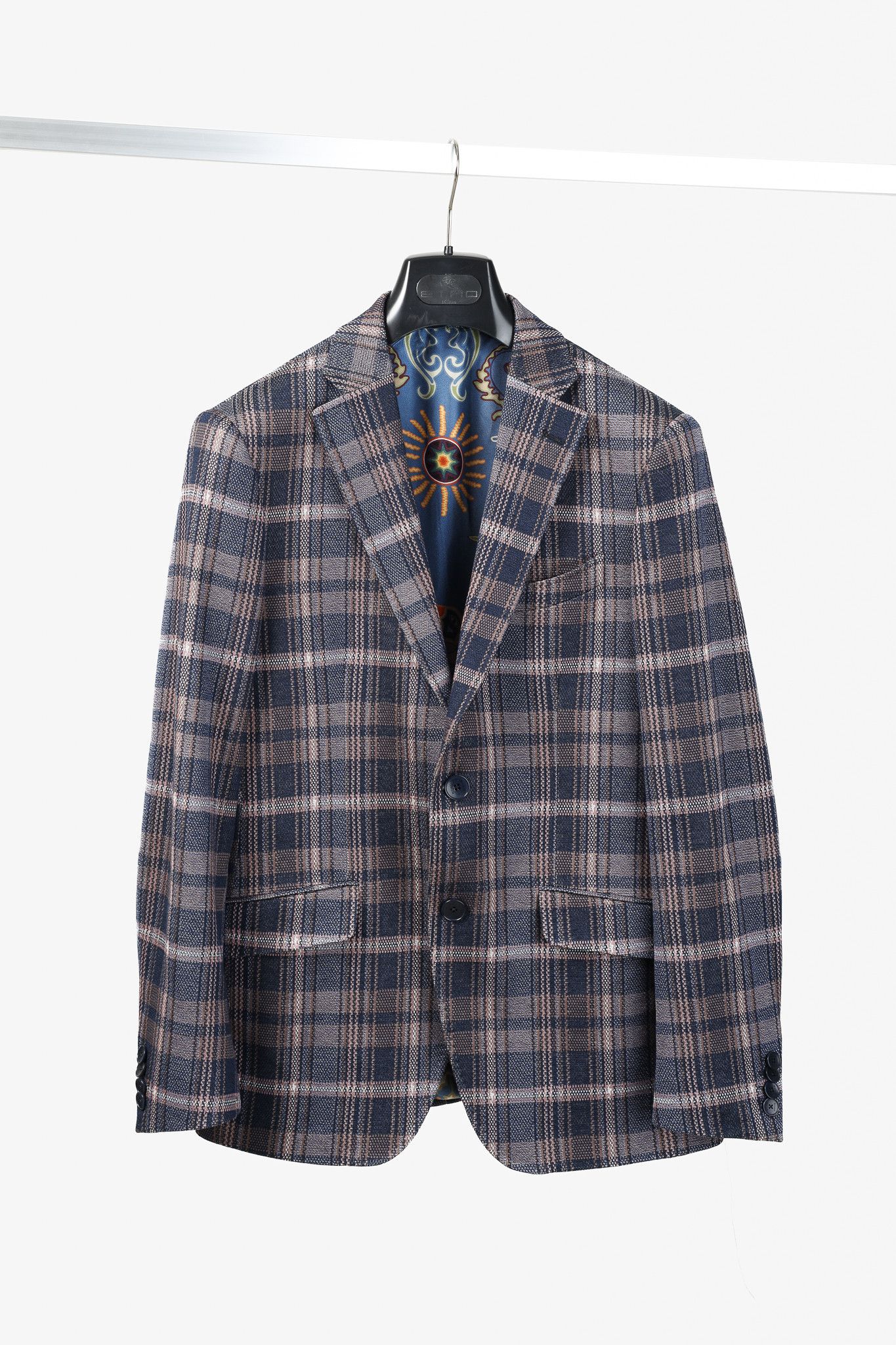 Etro Etro Navy Pink Tartan Classic Single-Breast Knit Blazer Size 40R - 1 Thumbnail