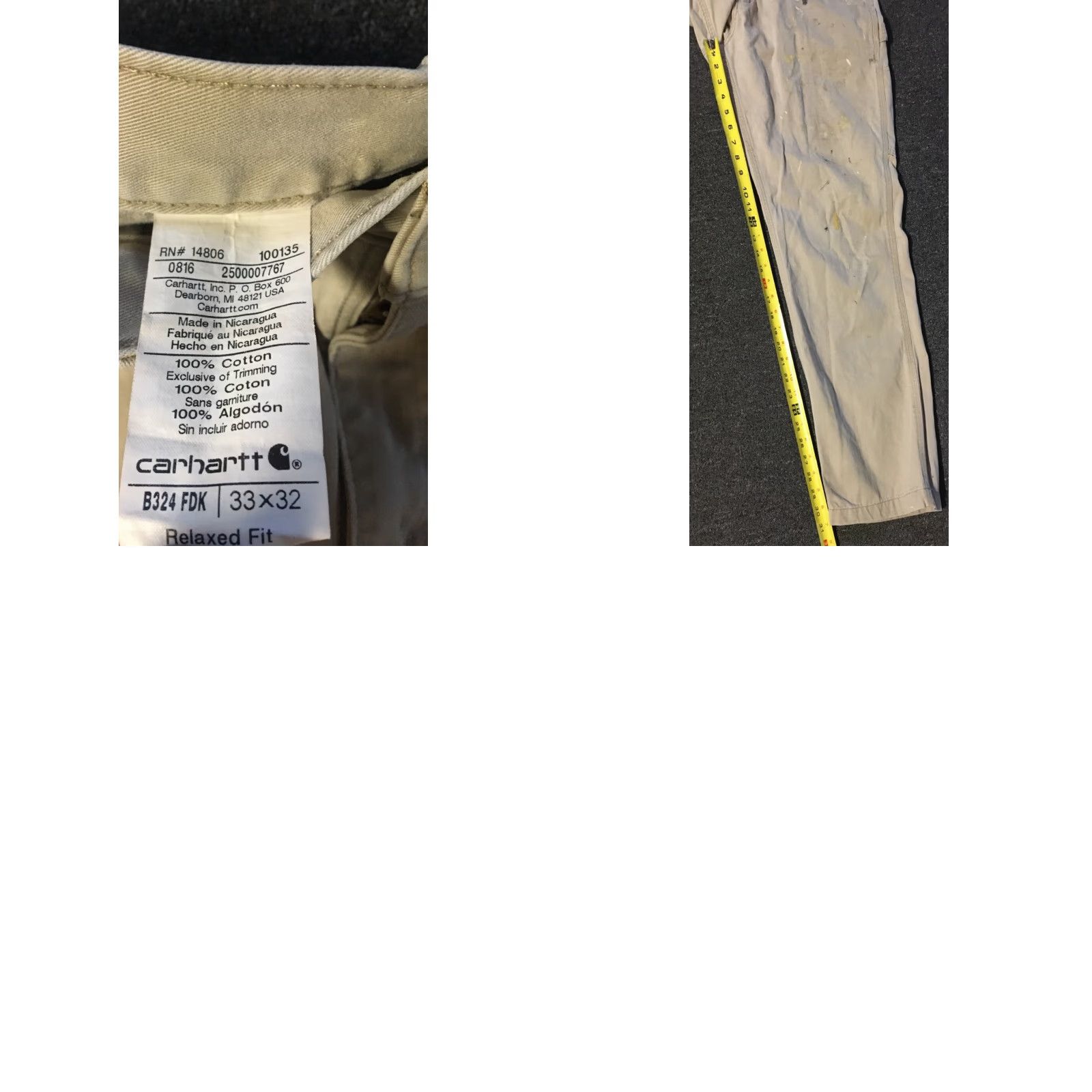 Carhartt VINTAGE Carhartt Distress Paint Splatter Pants 33/31 Beige Grunge Biker Punk Work 90s Mens Pants Size US 33 - 8 Thumbnail