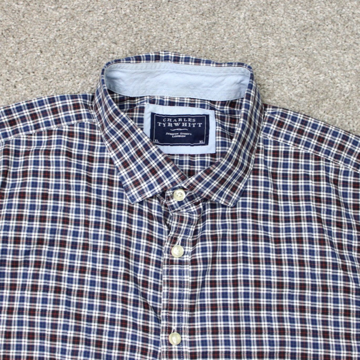 Charles Tyrwhitt Charles Tyrwhitt Shirt Mens XL Blue/Red Button-Up Long Sleeve 100% Cotton Check Size US XL / EU 56 / 4 - 6 Thumbnail