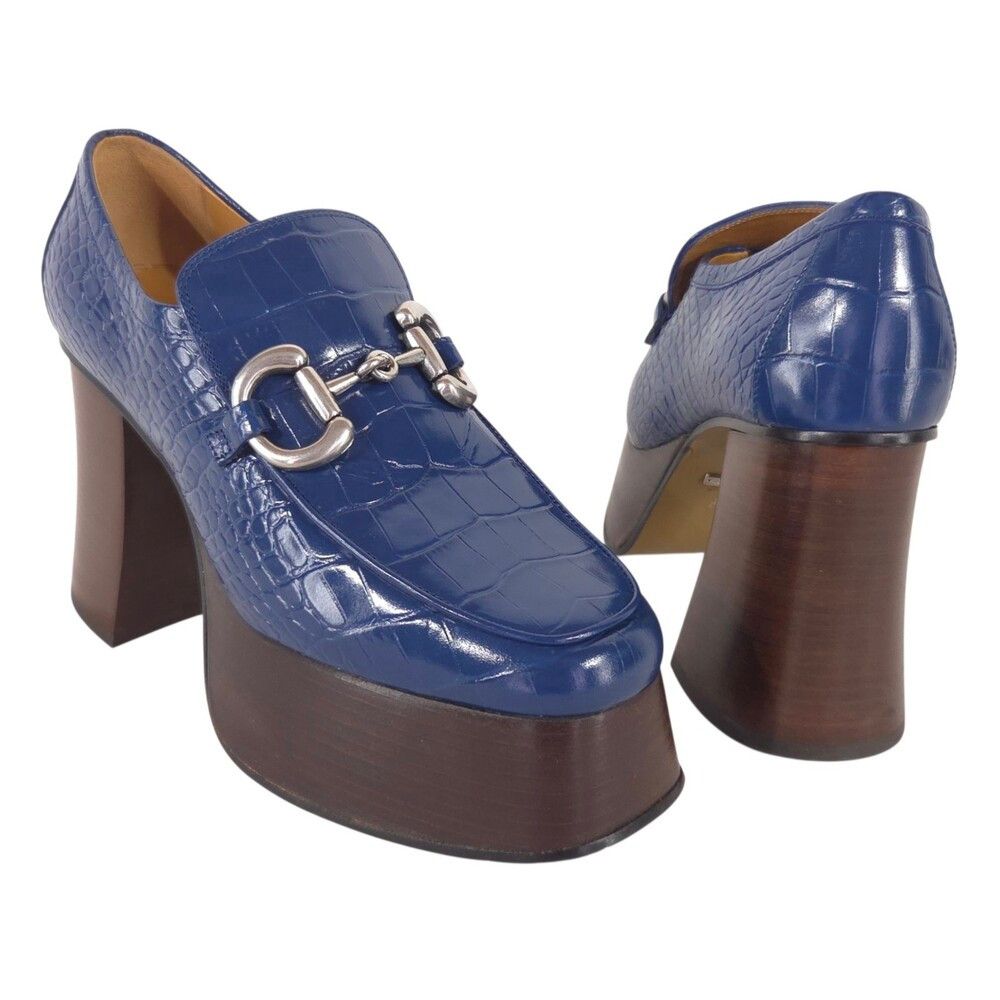 Gucci Gucci Royale Blue Croc Embossed Horsebit Platform Pump 6.5 Size US 6.5 / IT 36.5 - 1 Thumbnail