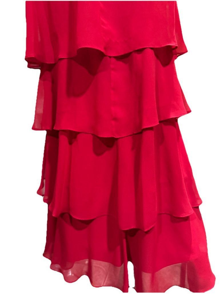SLVDR SLNY Crimson Rhinestone Shoulder Tiered Chiffon DressSIZE 14 Size XL / US 12-14 / IT 48-50 - 2 Thumbnail