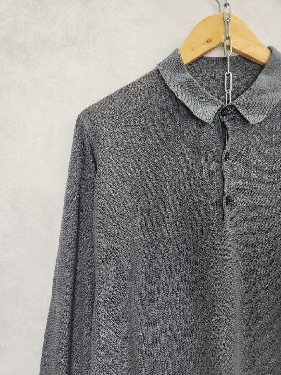 John Smedley John Smedley Made in England Ash Grey Cotton Polo Sweater Size US L / EU 52-54 / 3 - 5 Thumbnail