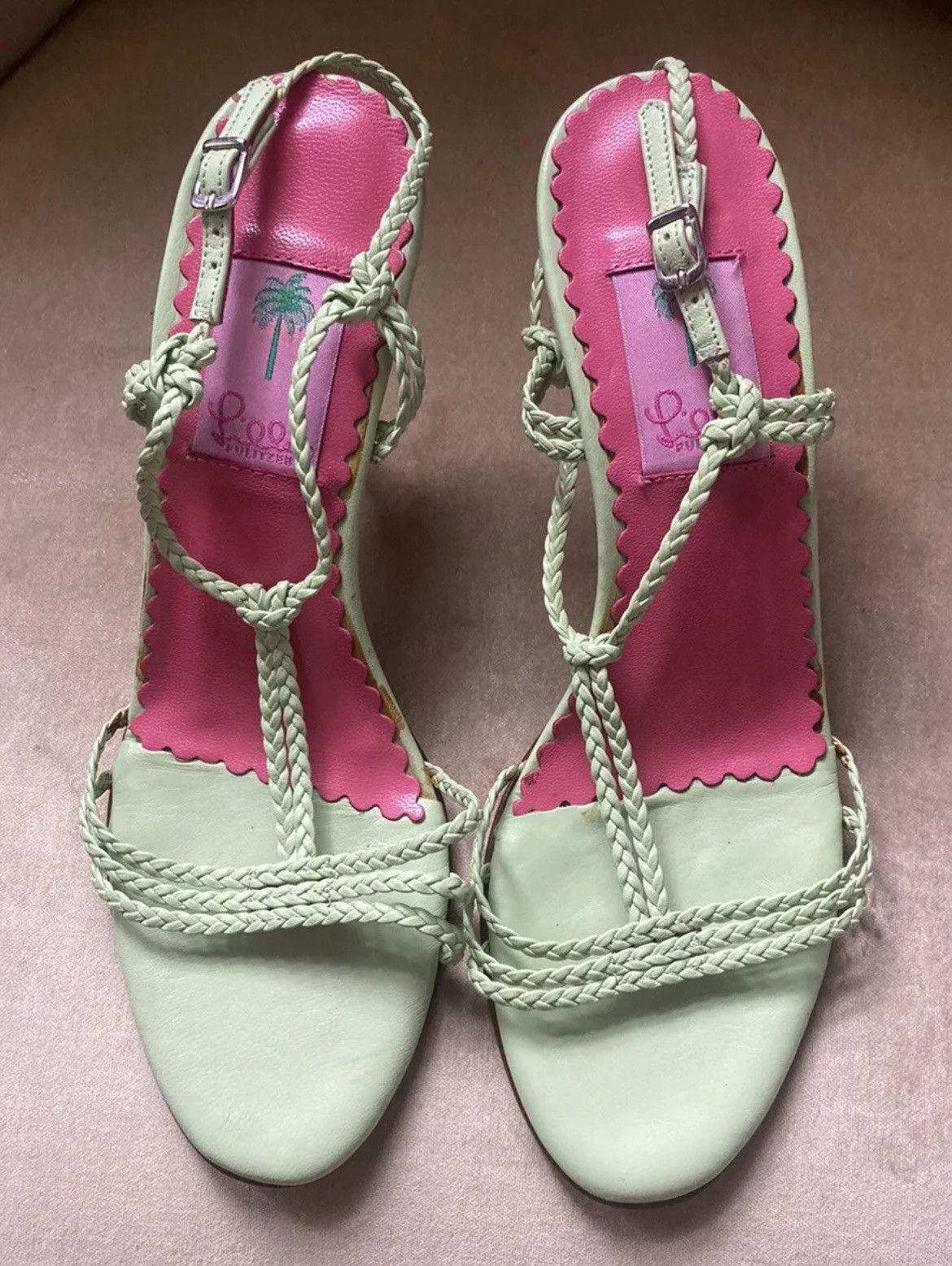LILLY PULITZER Women's Green Weave Straps Stiletto Sandals