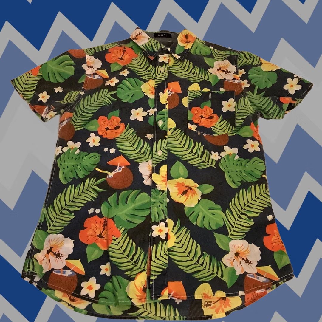 Carbon Carbon Hawaiian Shirt Slim Fit Mens Short Sleeve Button-Up Cotton/Polyester Multicolor Floral Button-Down SM Size US S / EU 44-46 / 1 - 1 Thumbnail