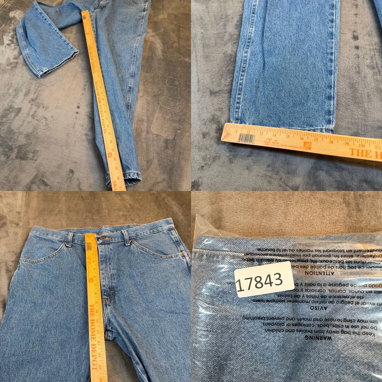 Denime Rustler Jeans Mens 36" Waist 30" Inseam Regular Fit Straight Leg Blue Denim 87619SW Medium Wash Size US 36 / EU 52 - 8 Thumbnail