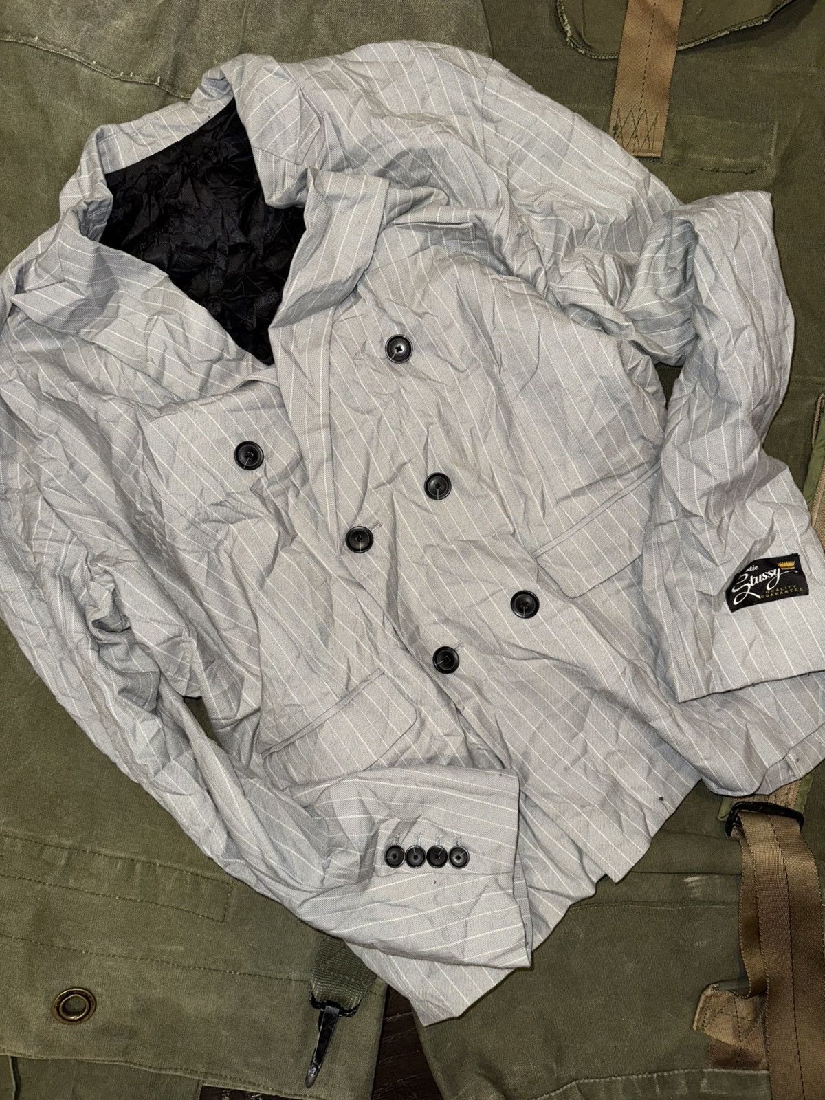 Stussy Stussy Wrinkled stripe double breasted blazer Size 42L - 2 Thumbnail
