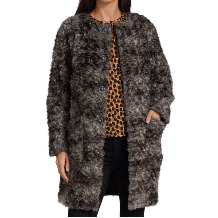 Designer Kate Spade Gray Curly Faux Fur Sugarcoat Topper Jacket Large Grailed