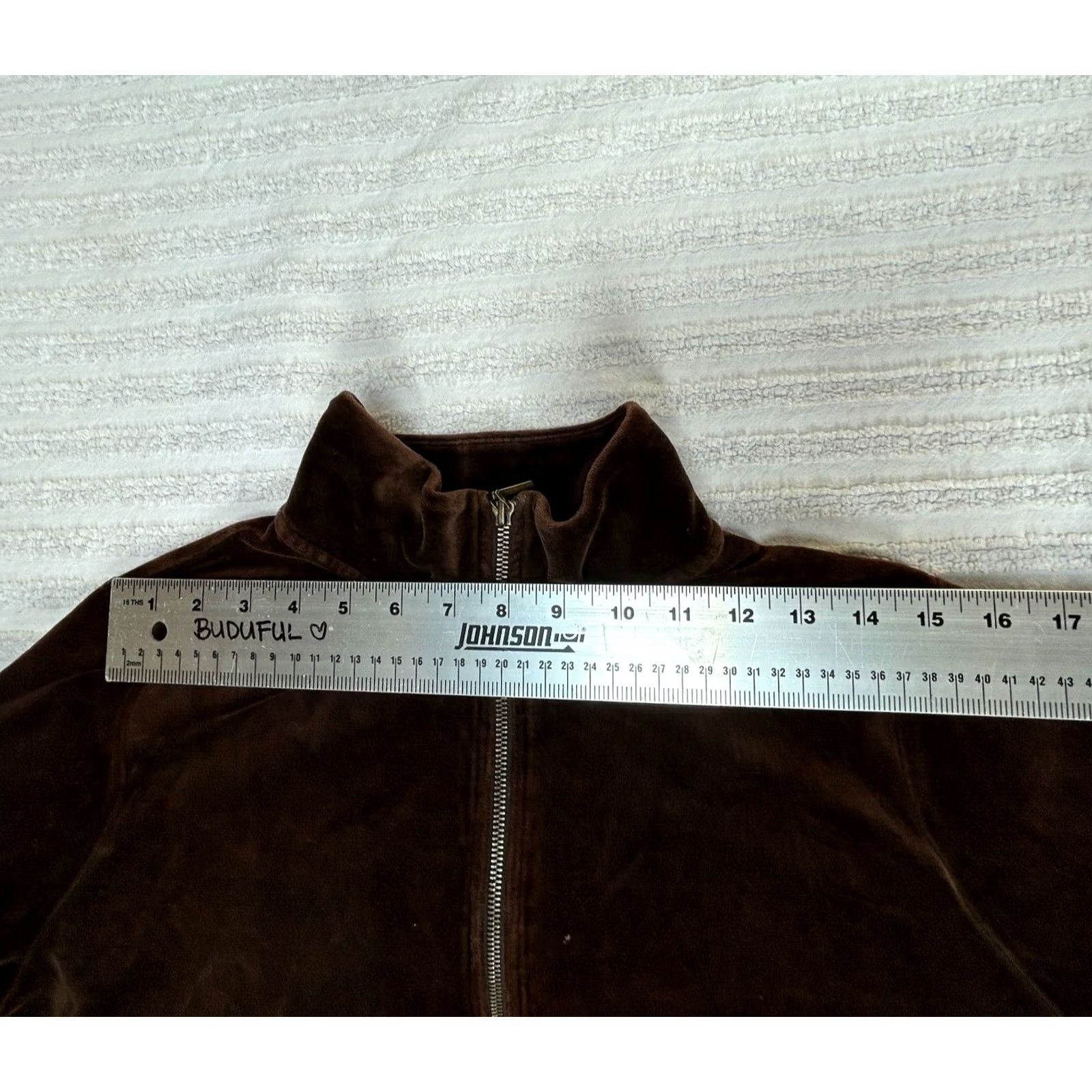 Ralph Lauren Lauren Ralph Lauren Womens Large Brown Velvet Track Jacket Full Zip Mock Neck Size L / US 10 / IT 46 - 4 Thumbnail