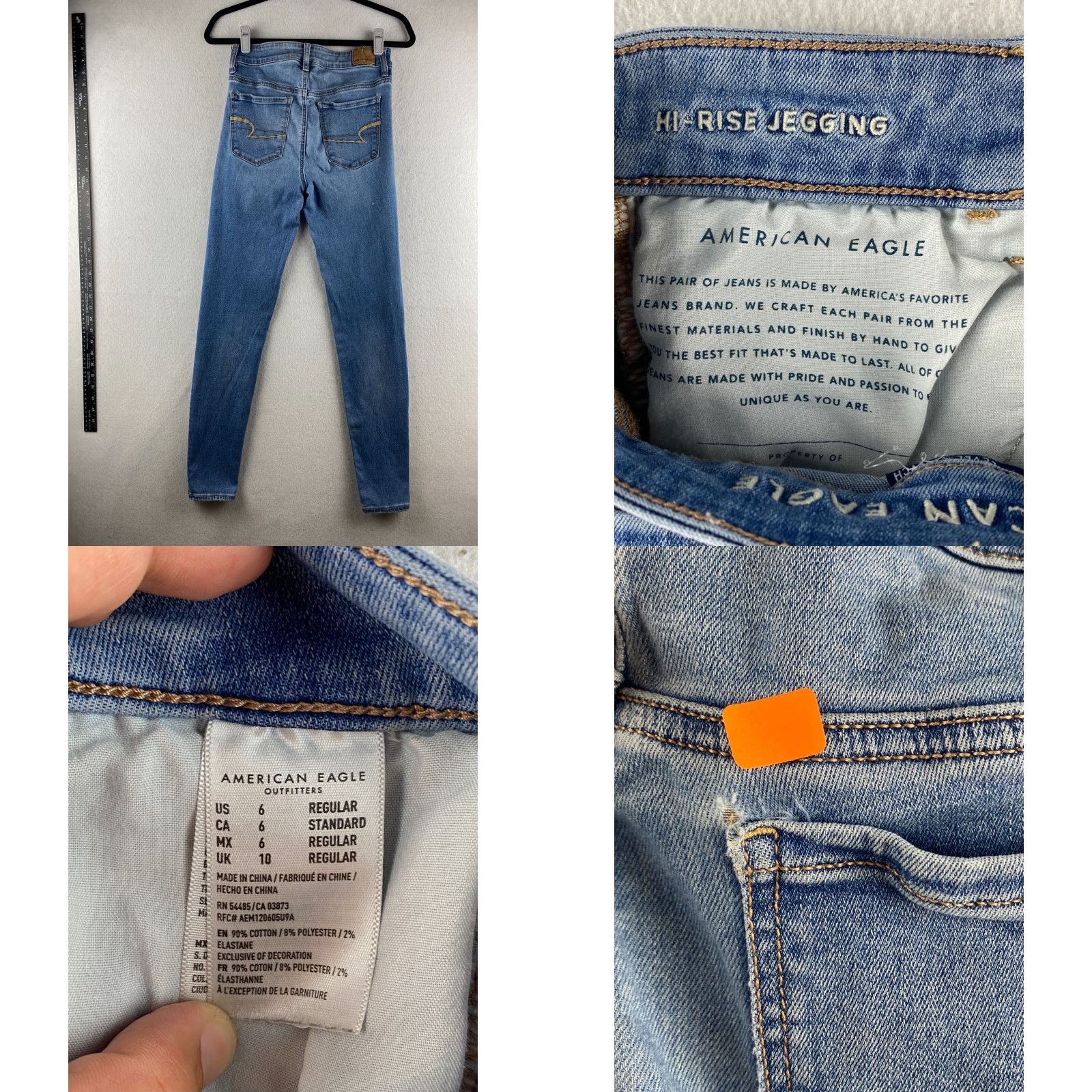 American Eagle Outfitters American Eagle Jeans Womens 6 High Rise Jegging Blue 27x29 Stretch Denim Ankle Regular 5-Pocket Design Womens Jeans Size 28" / US 6 / IT 42 - 8 Thumbnail