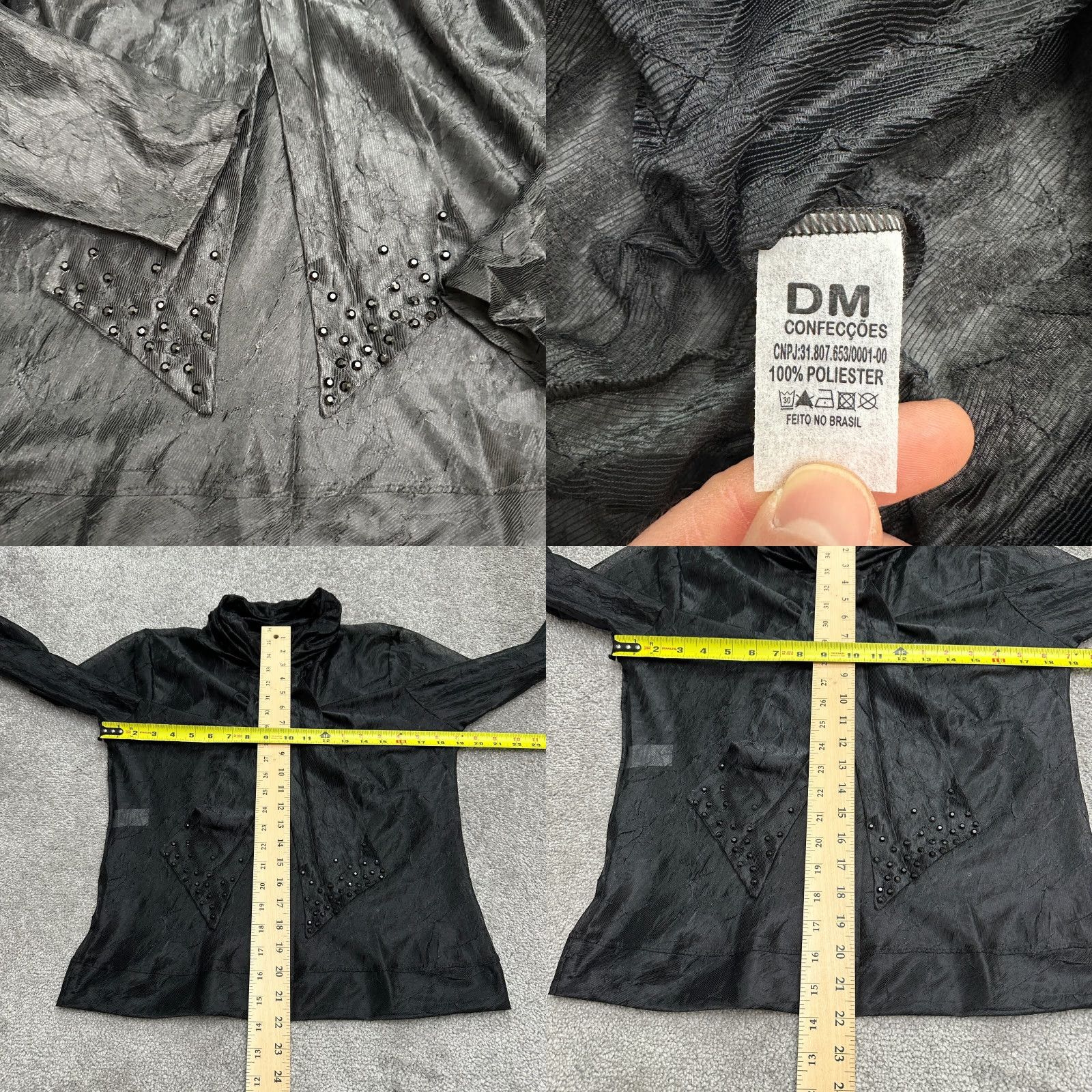 Vintage DM Confeccoes Sheer Blouse Women M Black Turtleneck Bow Lightweight Studded Dress Shirt Tunic Style Casual Sleeve Regular Chiffon Polyester Size M / US 6-8 / IT 42-44 - 8 Thumbnail