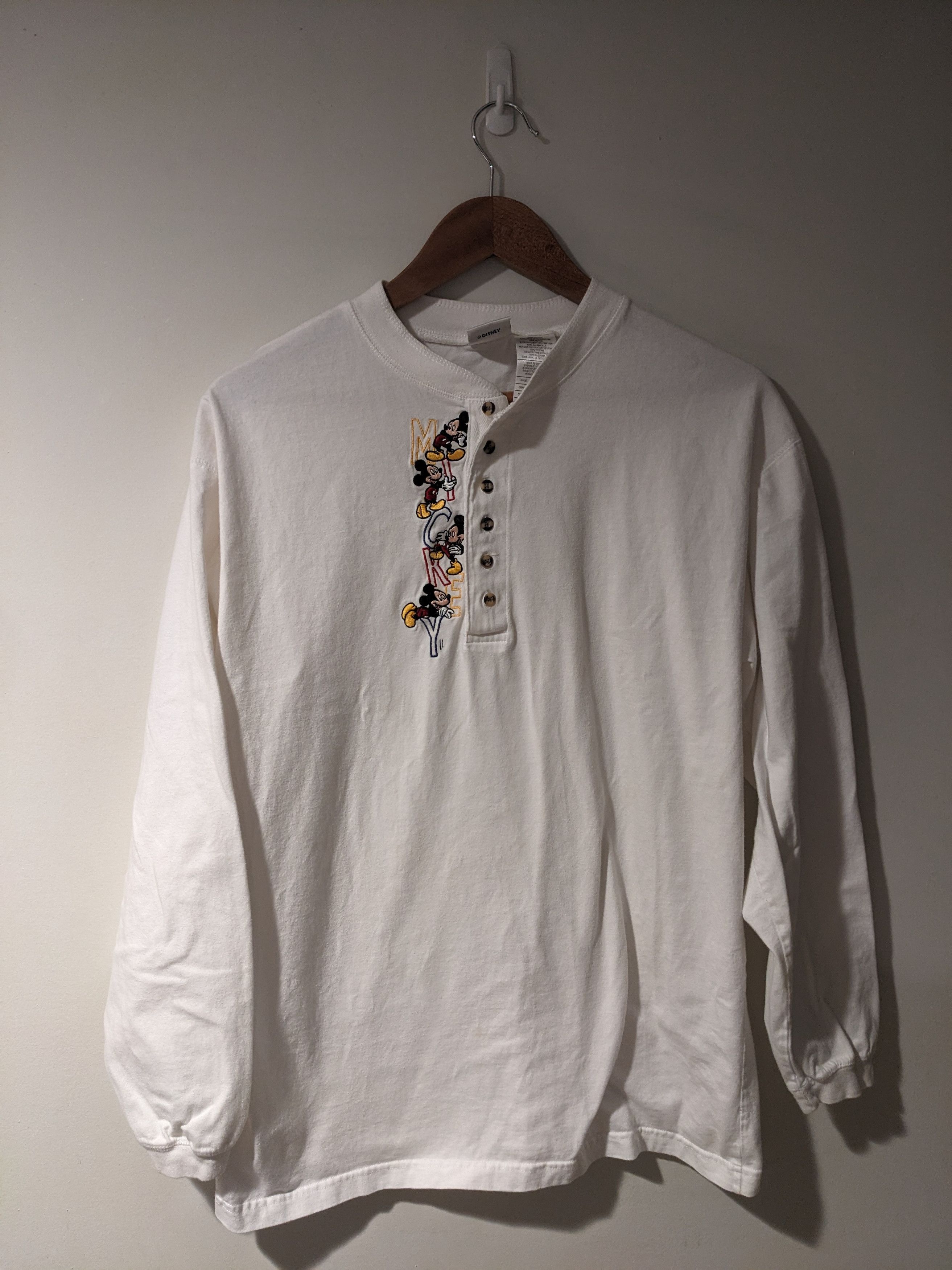 Disney × Vintage Vintage 90s Mickey Mouse Disney Store Henley Long-Sleeve Size US L / EU 52-54 / 3 - 1 Thumbnail