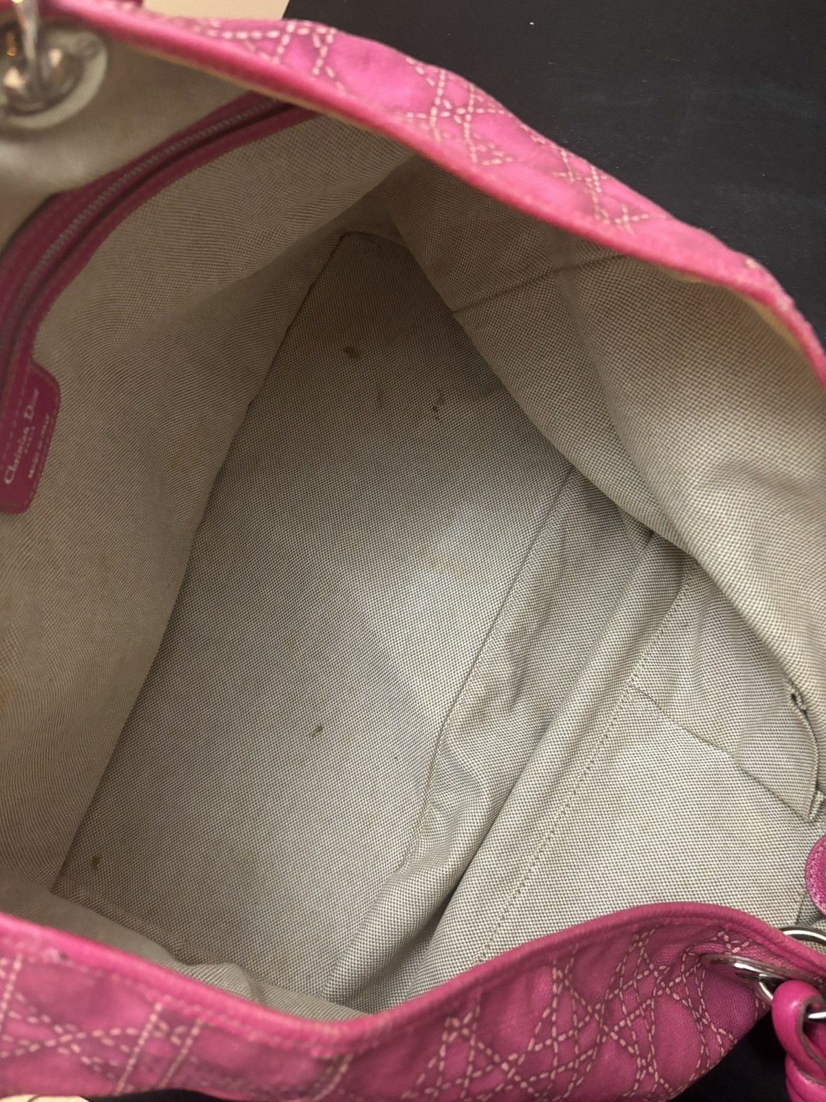 Christian Dior Lady Dior Cannage Print Canvas Tote Bag Pink