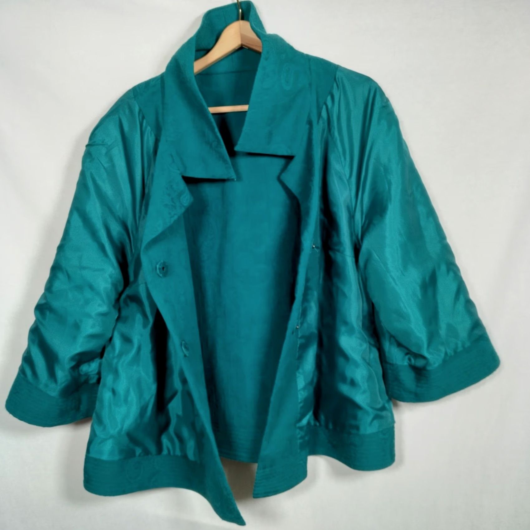 Laura Ashley Laura Ashley Kimono Blazer Jacket 2X Blue Teal Paisley Tapestry Floral Satin Lining Short 3/4 Sleeve Snap Door Size XXL / US 16-18 / IT 52-54 - 4 Thumbnail