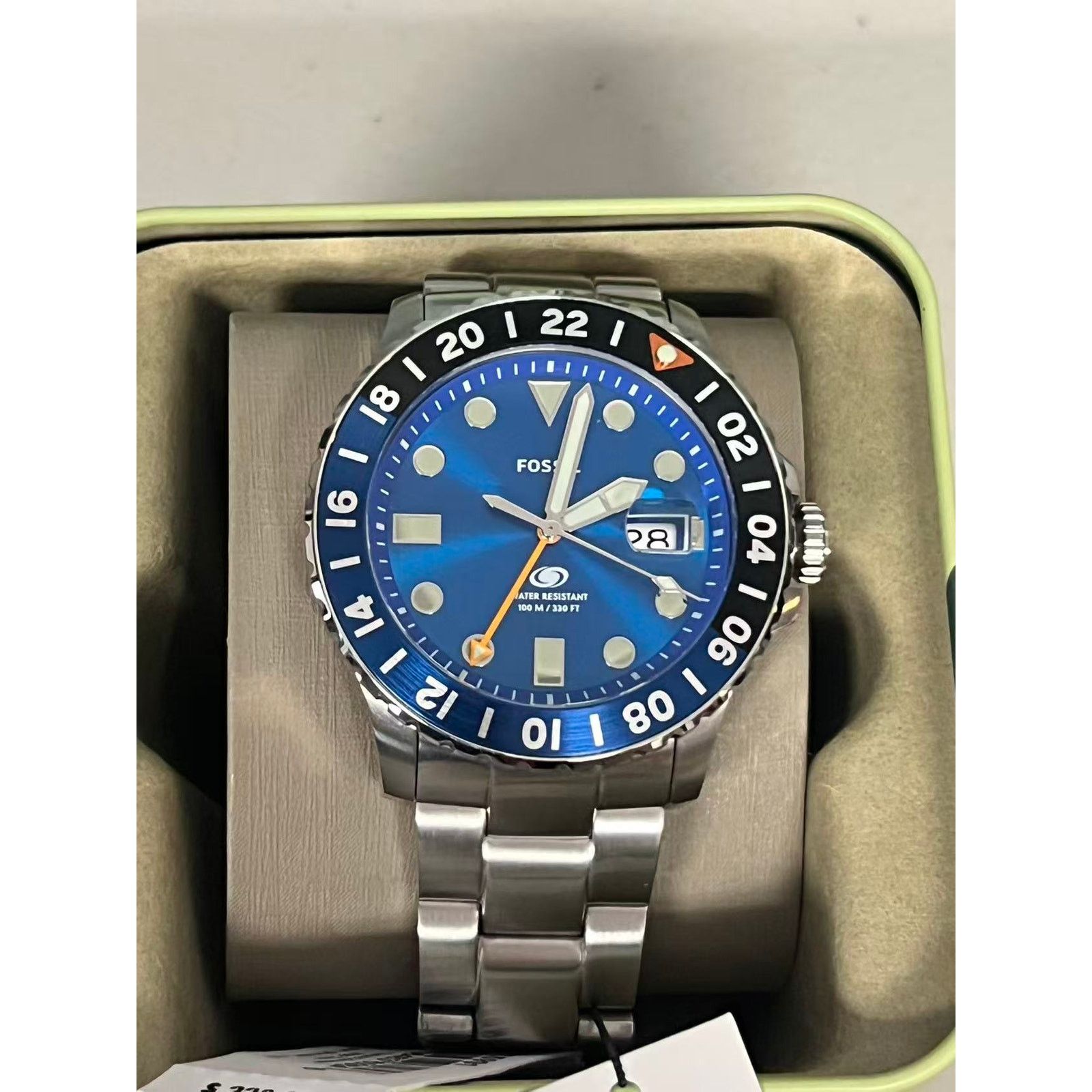 Fossil FS5991 Men\'s Quartz Watch Blue Dial GMT Dive Style Stainless Steel Band Fossil Blue Analog Dial Men main image 3