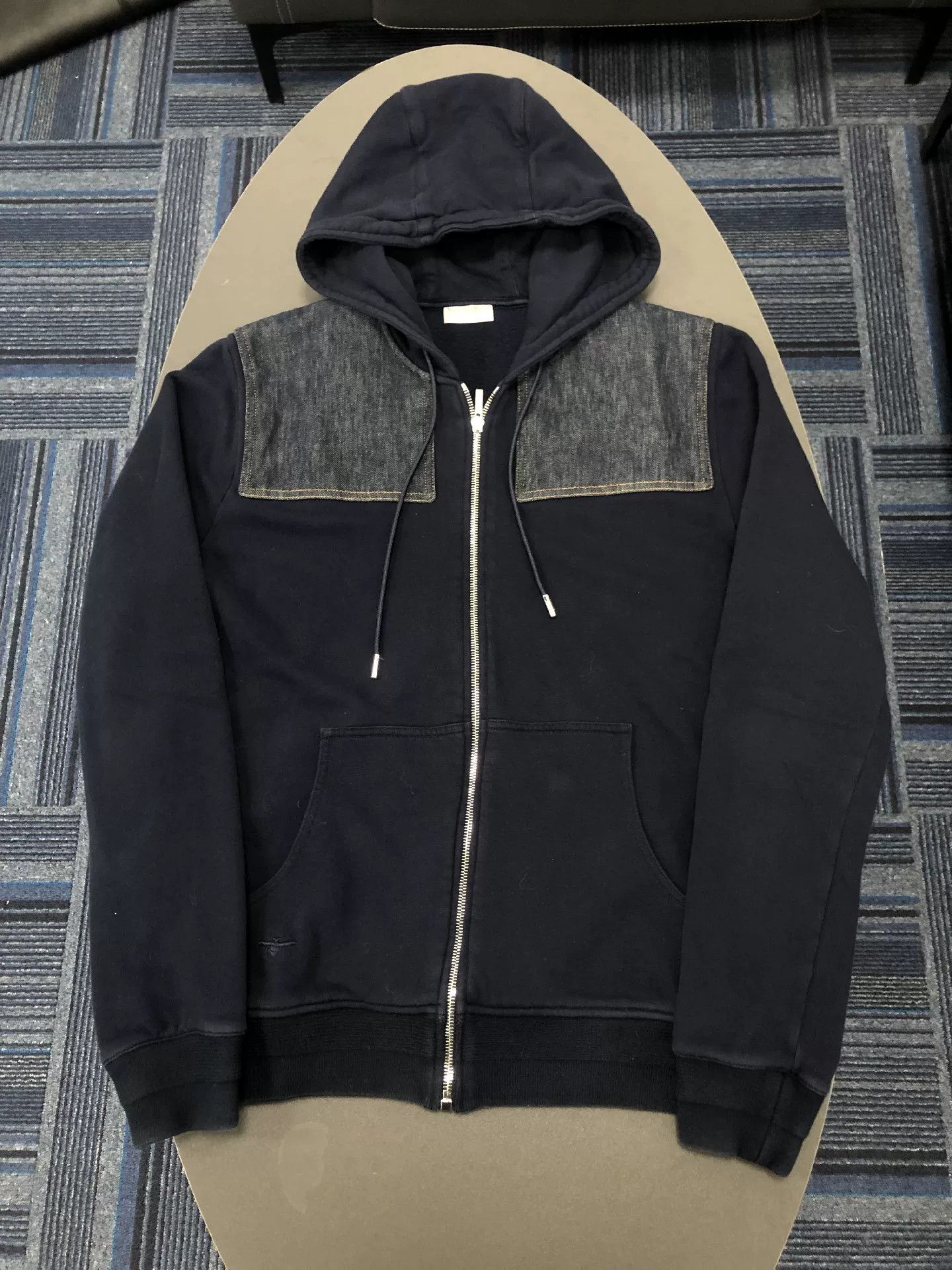 Dior Bee Embroidered Zip Hoodie in Dark Blue