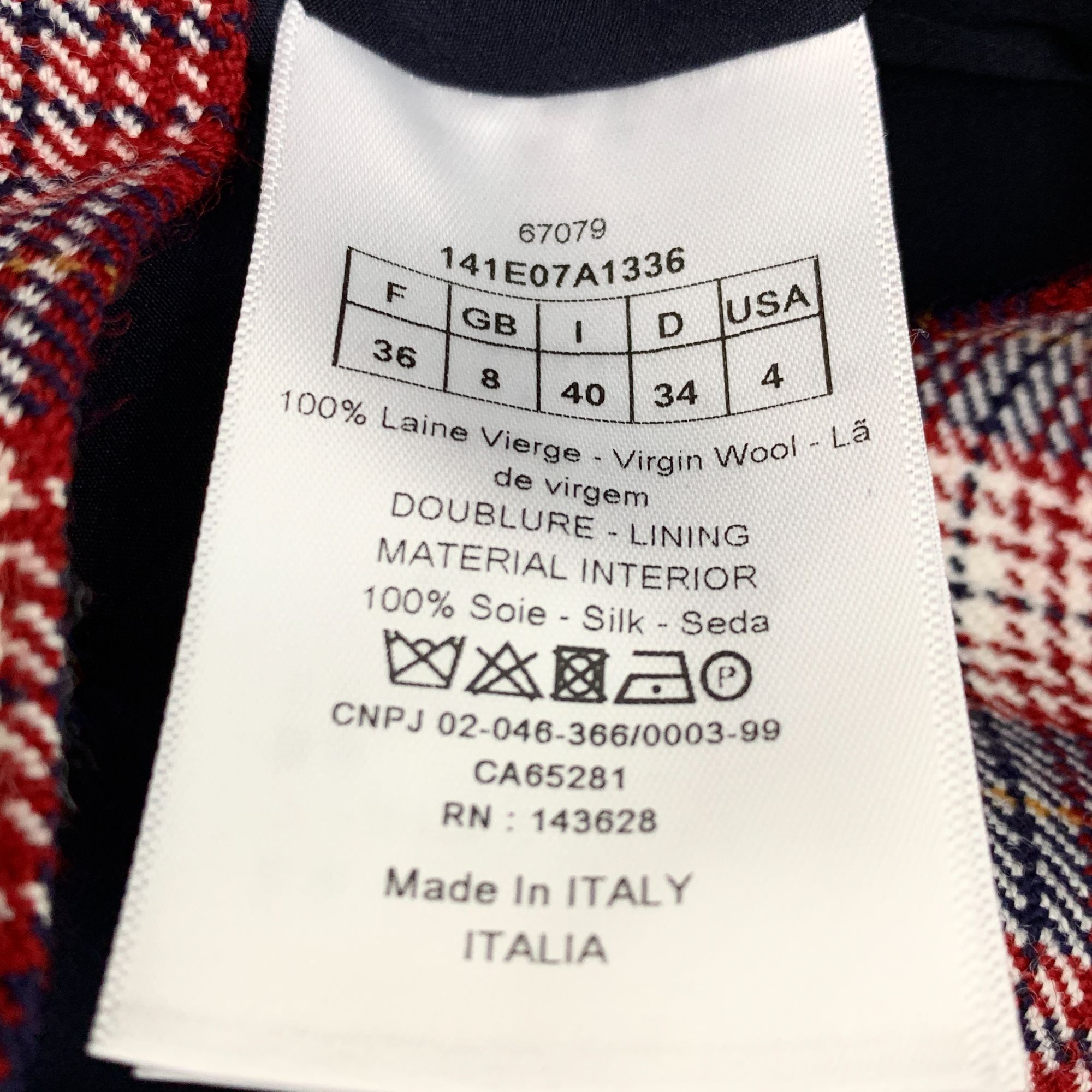Dior Christian Dior Red Checkered Wool Short-Sleeve Jumpsuit W/ B Size XS / US 0-2 / IT 36-38 - 3 Thumbnail