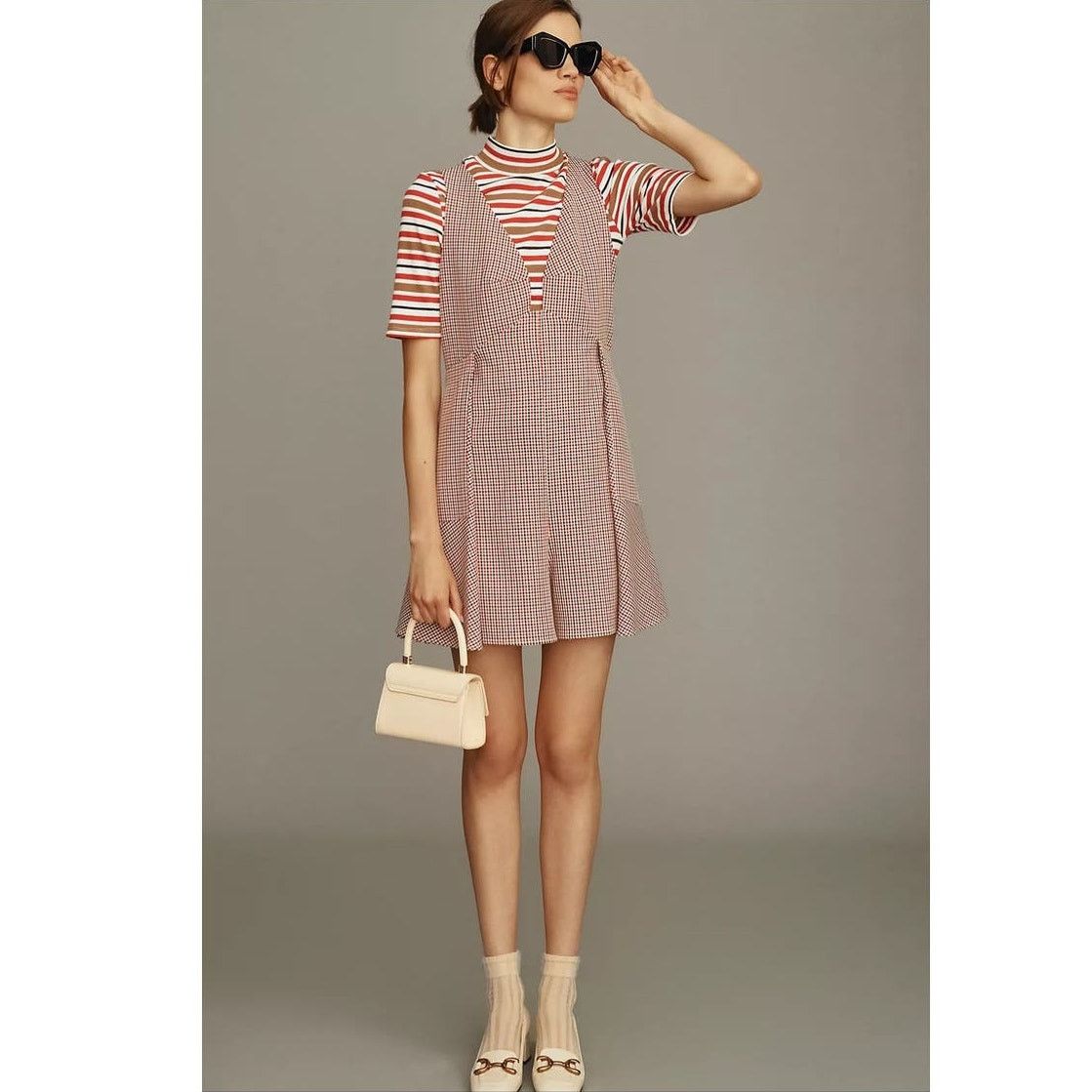Anthropologie New Anthropologie Mare Mare V-Neck Mini-Check Romper $168 S Size 28" / US 6 / IT 42 - 5 Thumbnail