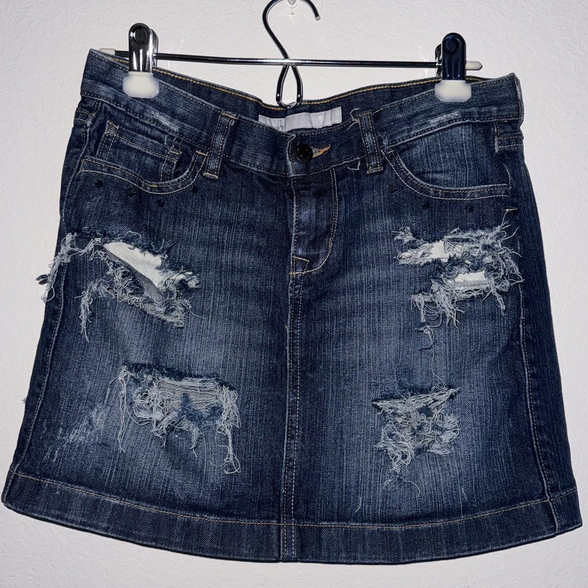 Vintage Distressed Custom Reworked Womens Denim Going Out Skirt Size 28" / US 6 / IT 42 - 6 Thumbnail