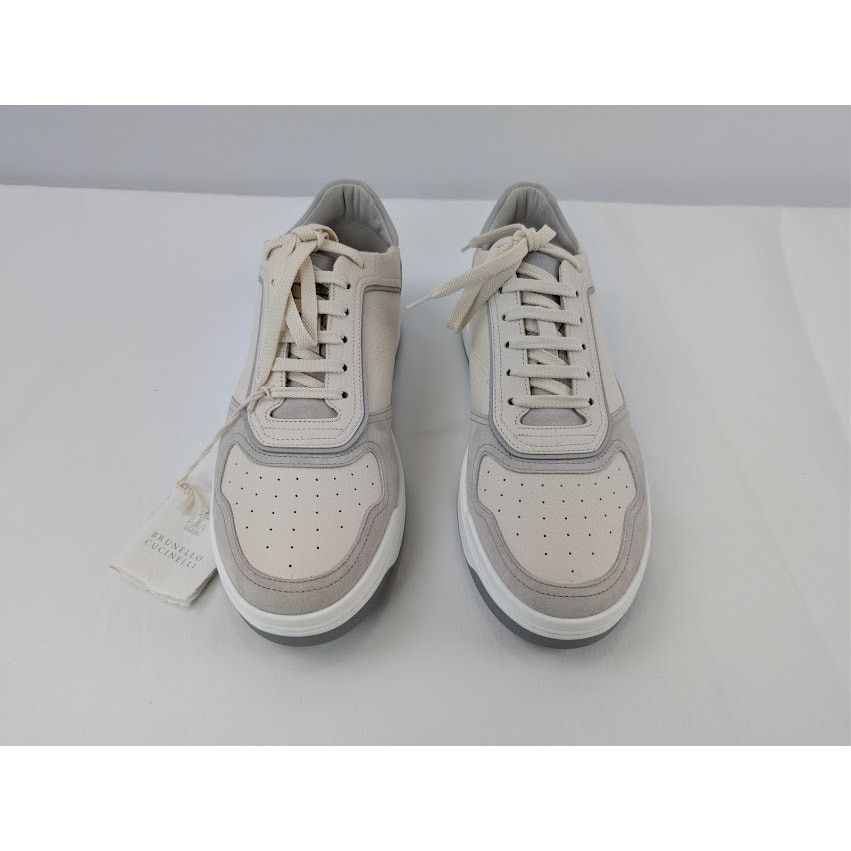 Brunello Cucinelli o1rshd1 Leather Low-Top Sneakers in White / Grey / Cream Size US 9 / EU 42 - 10 Thumbnail