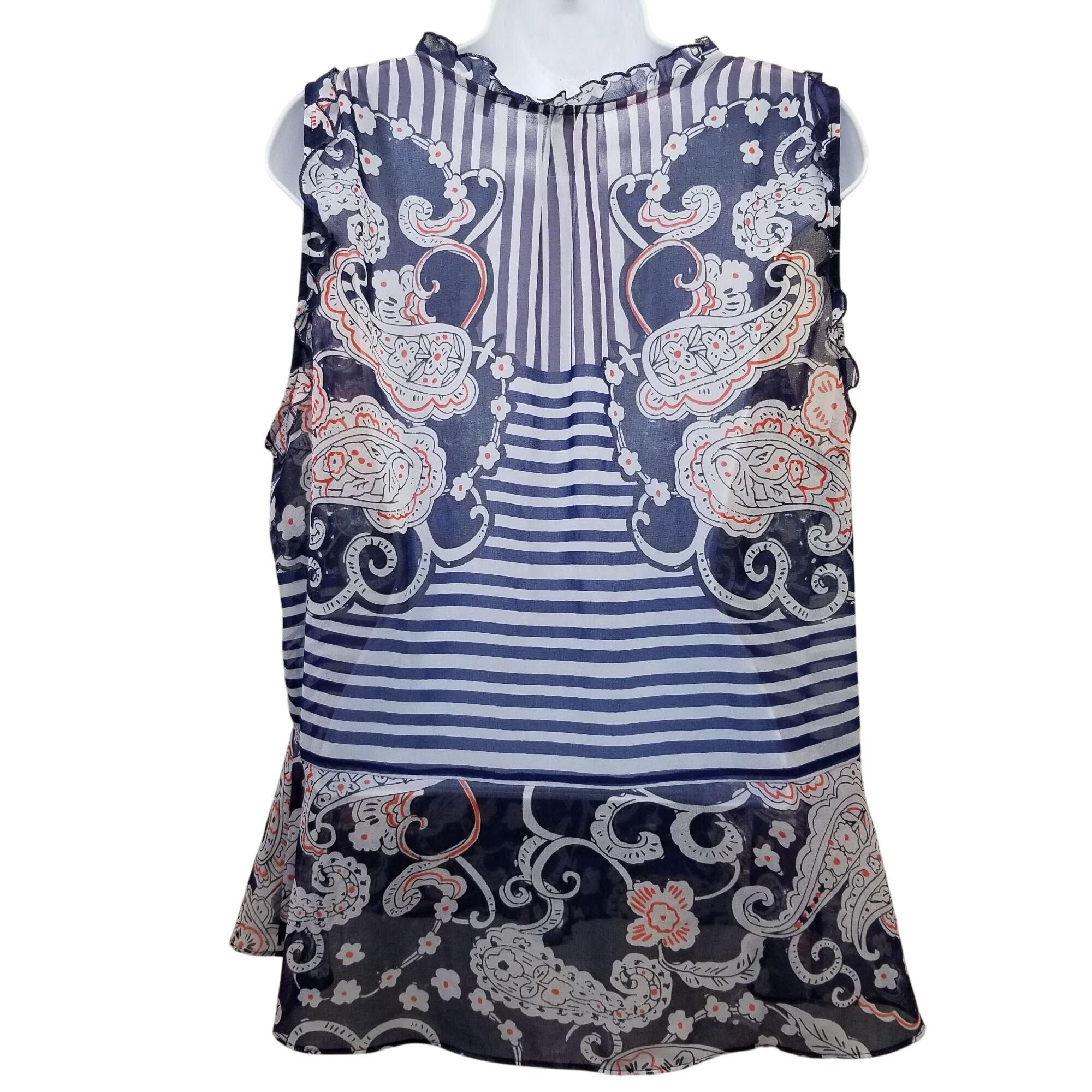 Other Cabi S Blue Paisley Stripe Top Sleeveless Sheer Peplum 5349 Size S / US 4 / IT 40 - 3 Thumbnail