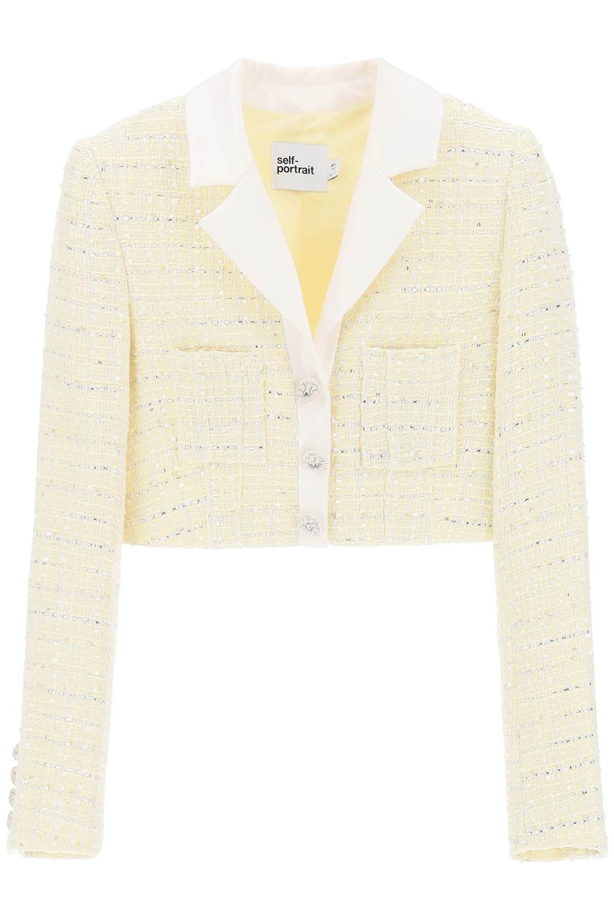 image of Self Portrait Boucle Cropped Jacket in Giallo, Women's (Size Medium)