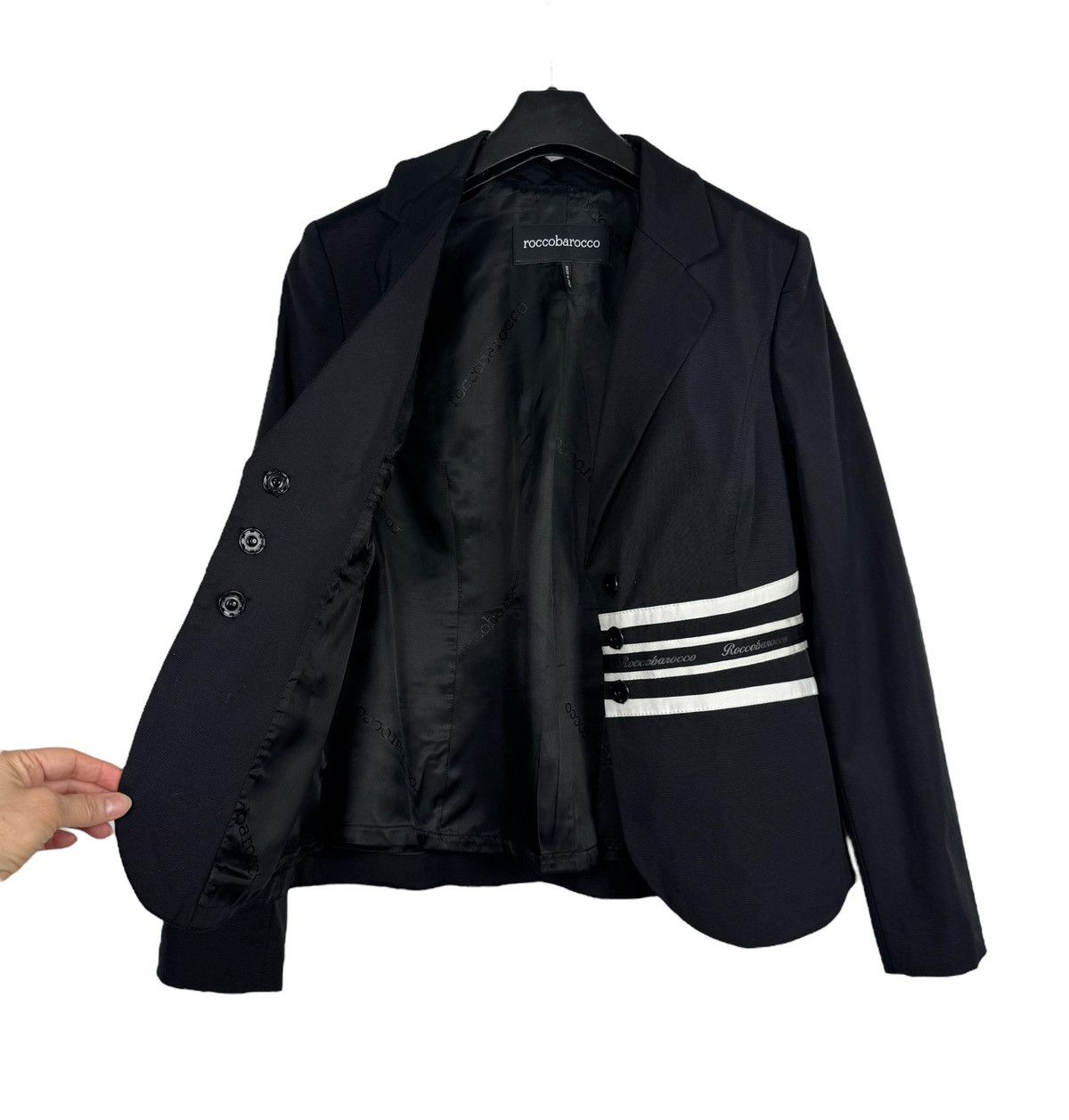 Other Roccobarocco Italy Nylon-Cotton Blazer Striped Logo NavyBlue Size XL / US 12-14 / IT 48-50 - 11 Thumbnail