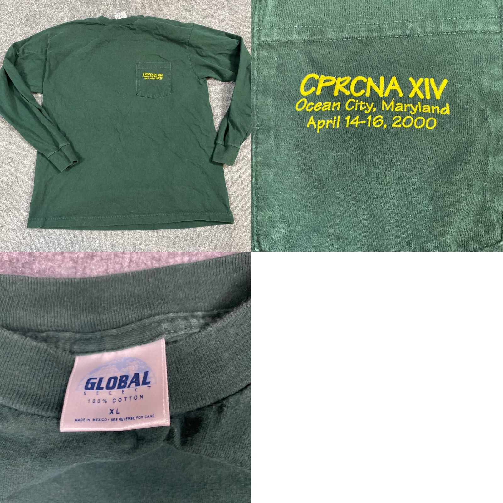 Vintage VINTAGE CPRCNA T-shirt XL Green Long Sleeve Double Sided 2000 Ocean City MD Mens Size US XL / EU 56 / 4 - 8 Thumbnail