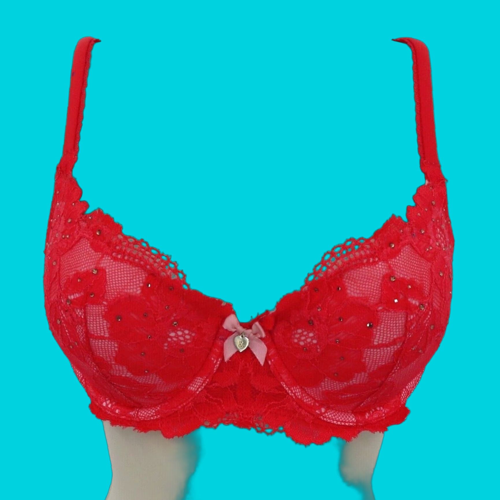 Victoria's Secret Victoria's Secret Body by Victoria Lined Demi Bra 32D Red Lace Rhinestone Bow Underwired Night/Noir? (Note: only original words) Size ONE SIZE - 1 Thumbnail