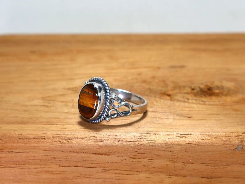 Handmade Handmade Tiger Eye Ring: 925 Sterling Silver Promise Ring Size ONE SIZE - 4 Thumbnail