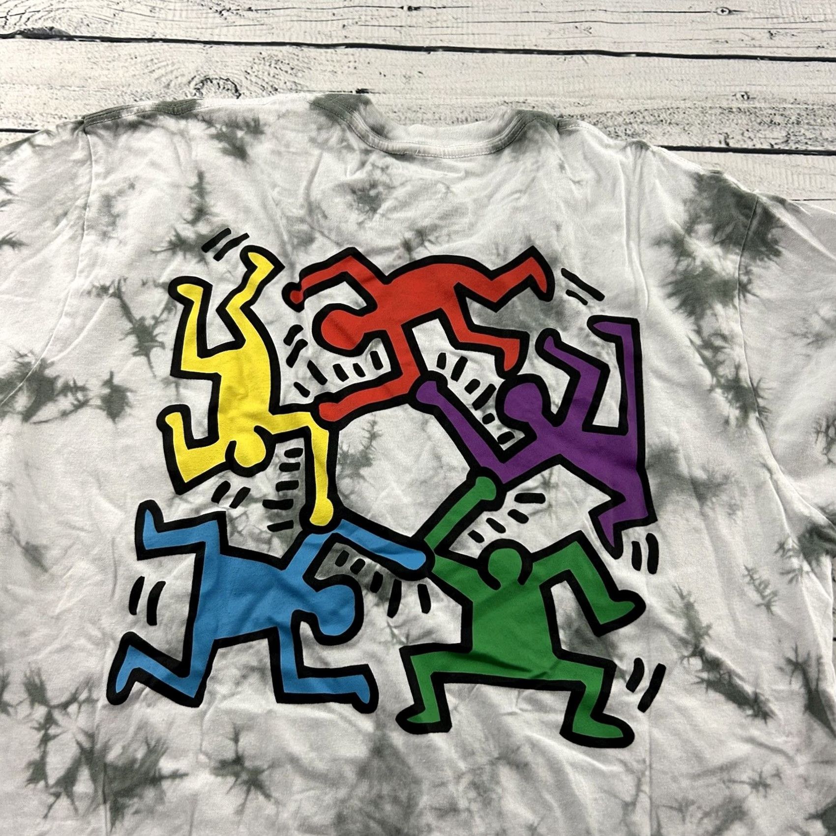 Vintage Keith Haring Short Sleeve T-Shirt Mens M Gray White Tie Dye Shirt Size US M / EU 48-50 / 2 - 6 Thumbnail