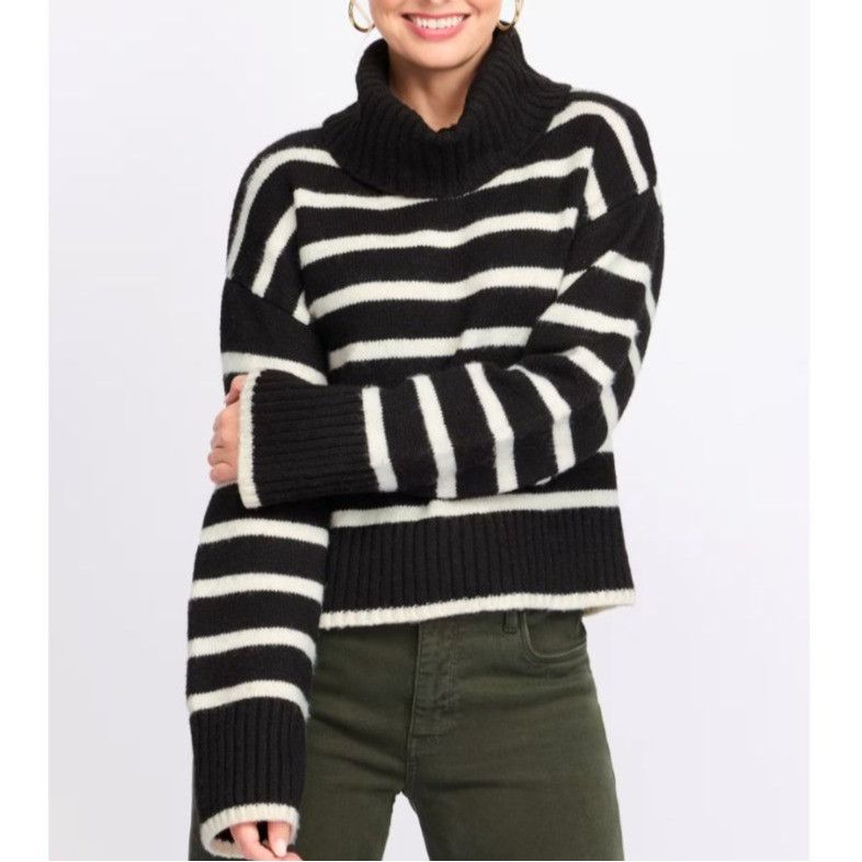 Z Supply Z Supply Josephine Stripe Sweater Black Turtleneck Small Size S / US 4 / IT 40 - 1 Thumbnail