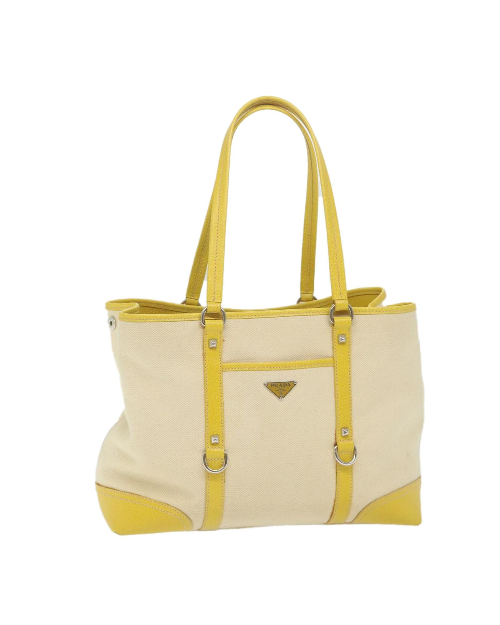 image of Prada Beige/yellow Canvas Tote Bag, Women's