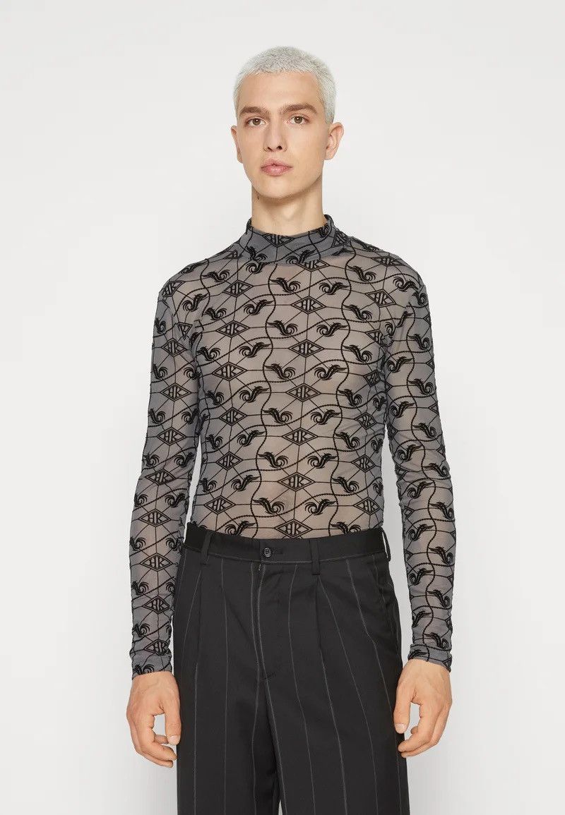 Image of ds! Ss23 Han Kjobenhavn Monogram Mesh Grey Turtleneck, Men's (Size Small)