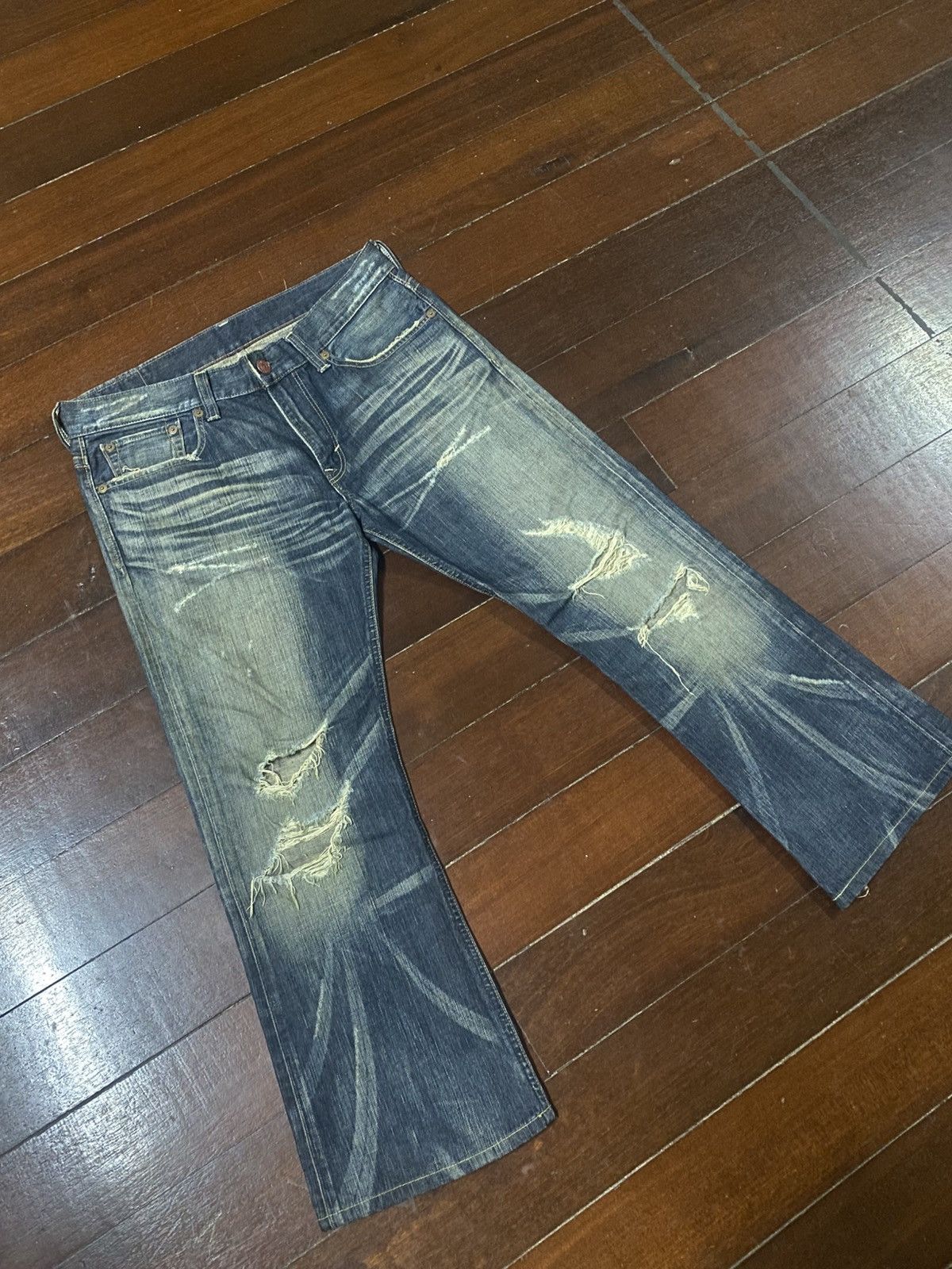 If Six Was Nine Japanese Edwin 503 Flared Jeans Distressed Jeans mud wash Size US 37 - 2 Thumbnail