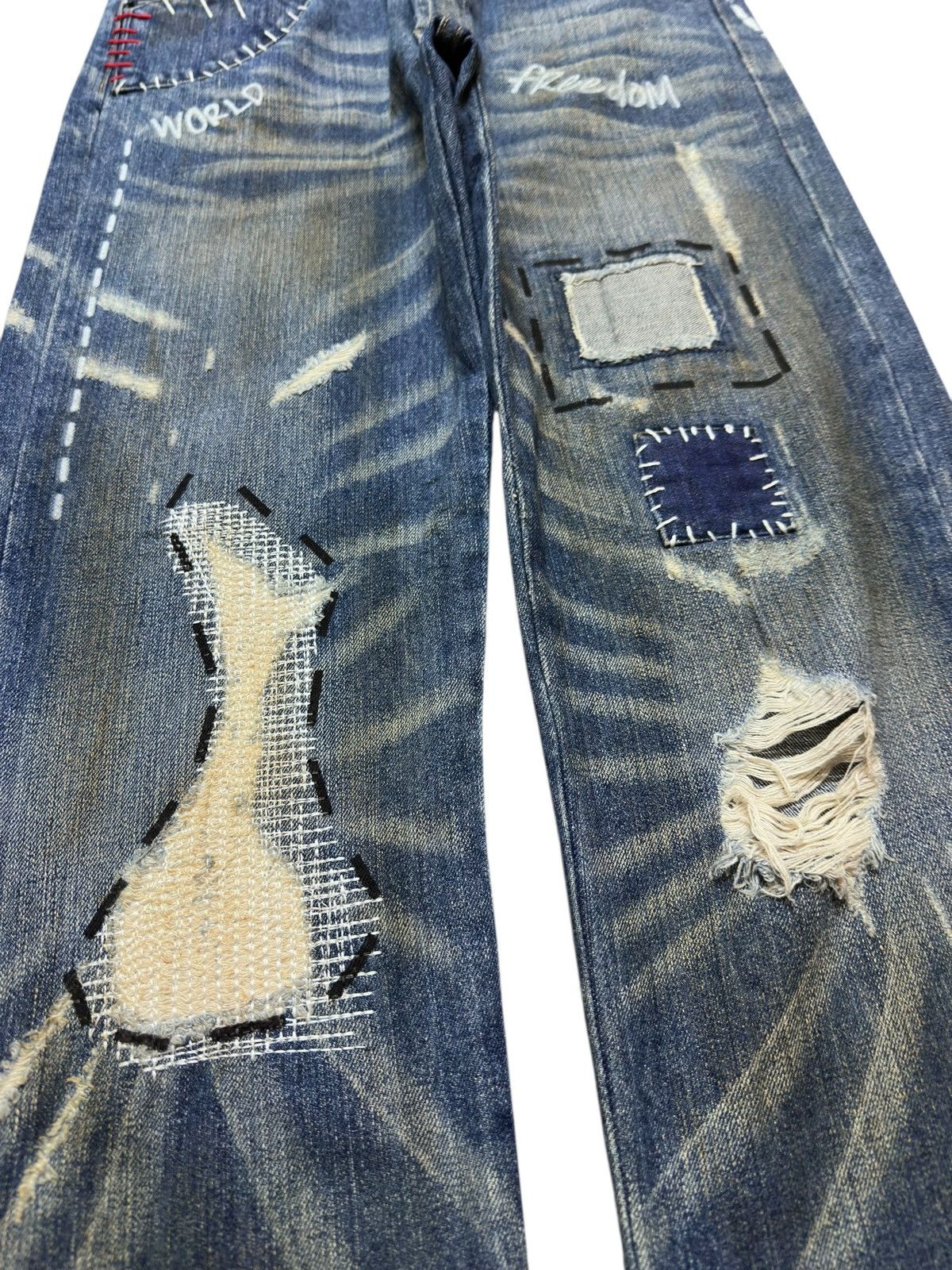 Antihero Vintage Antinero Whiskers Mudwash Sashiko Boro Denim Size US 32 / EU 48 - 3 Thumbnail