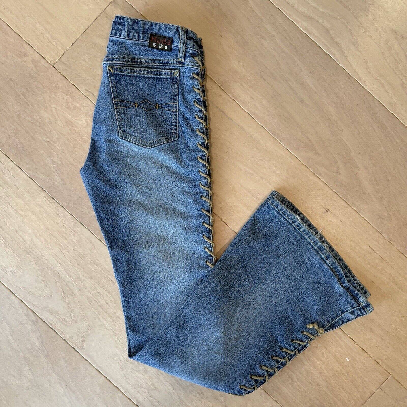 Vintage Mudd Yo Flare Jeans Women's 27 Blue Lace Y2K Glam