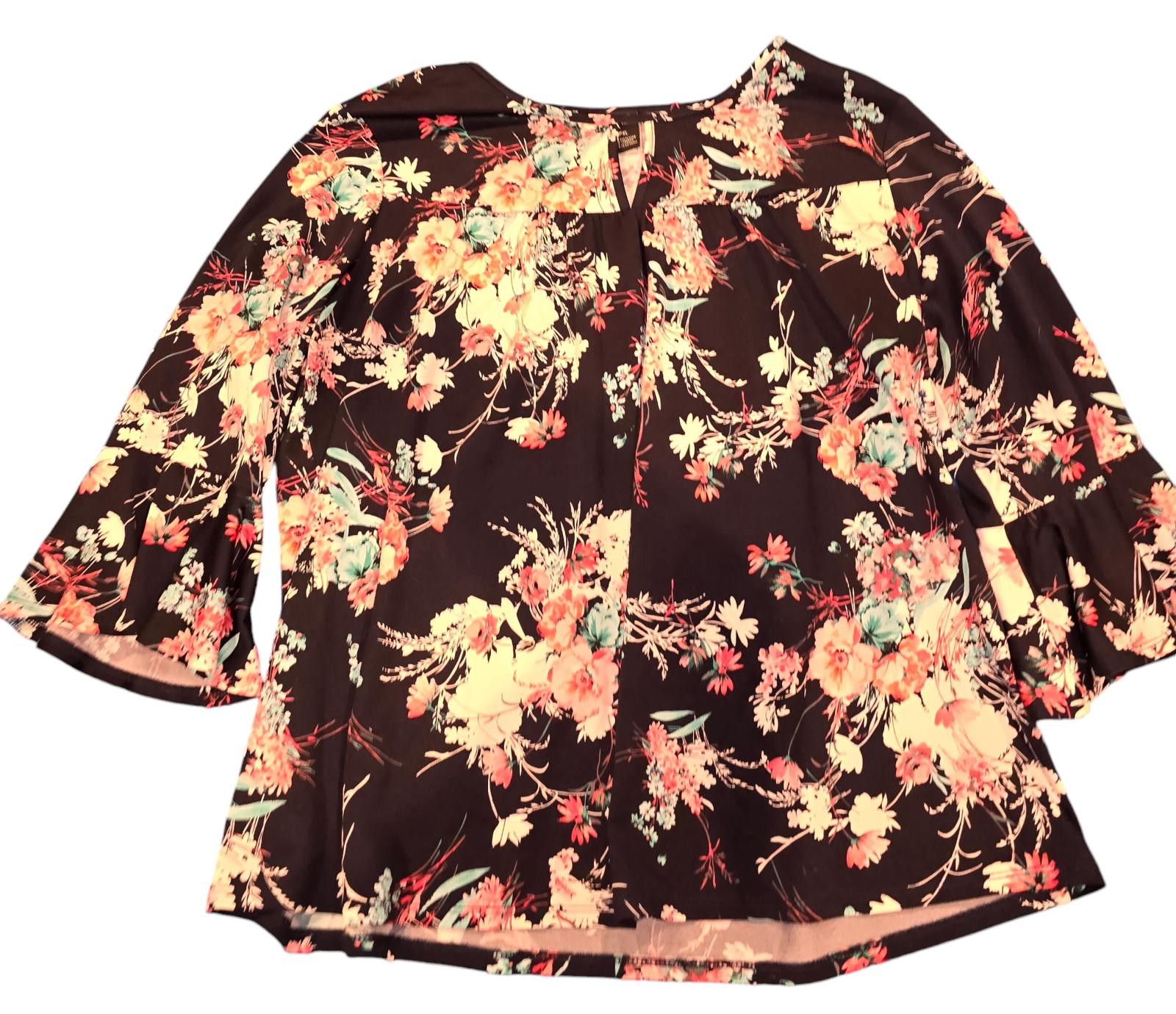Designer Floral Printed Bell Sleeve Top with Keyhole Detail Size XL / US 12-14 / IT 48-50 - 3 Thumbnail