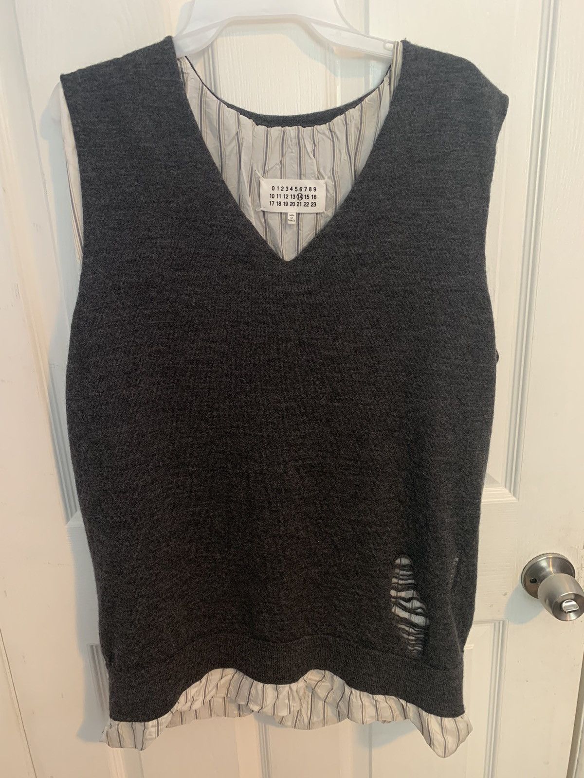image of Maison Margiela Gray Distressed Vest in Grey, Men's (Size XL)
