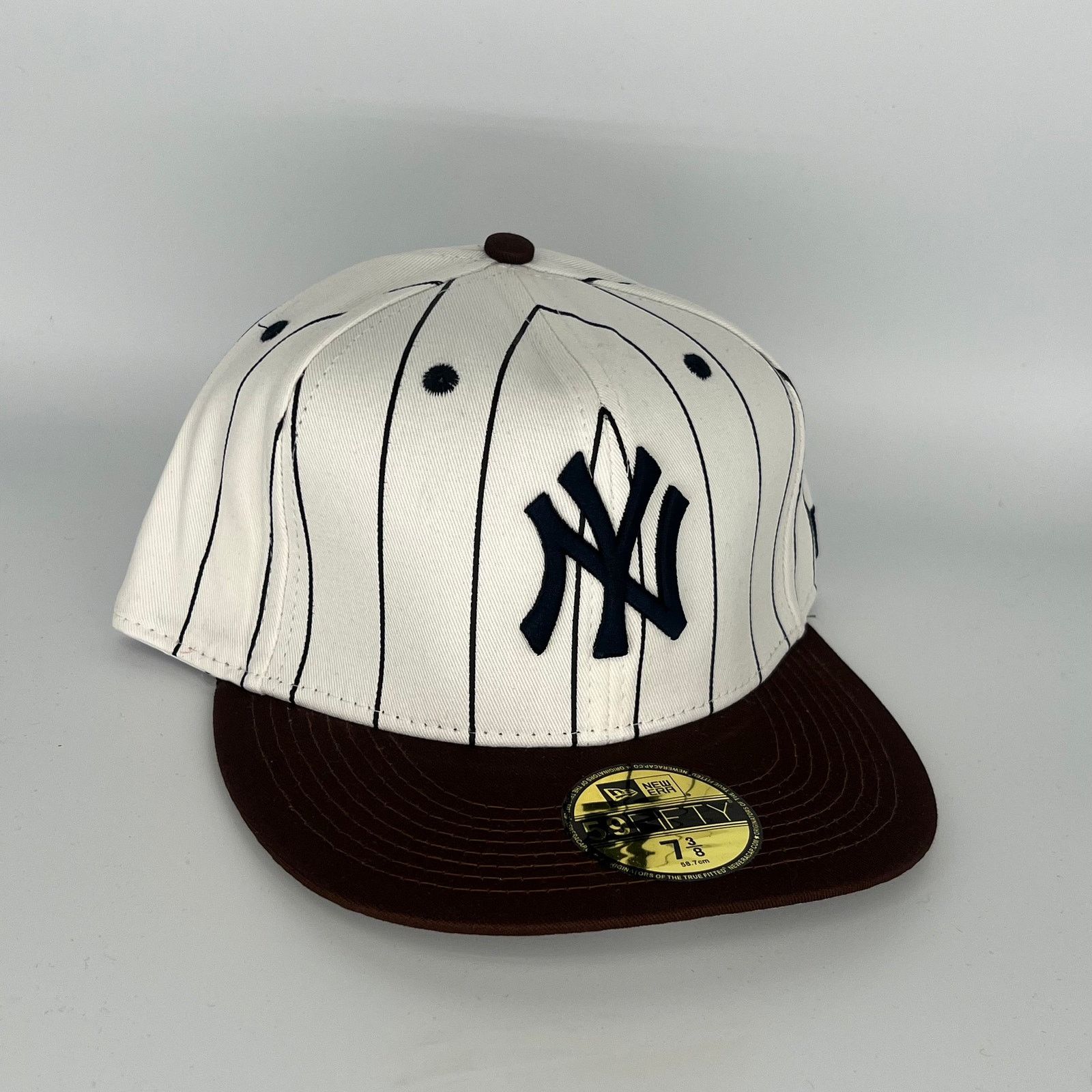 New Era Size 7 3/8 White Brown New York Yankees New Era MLB 59Fifty Size ONE SIZE - 1 Thumbnail