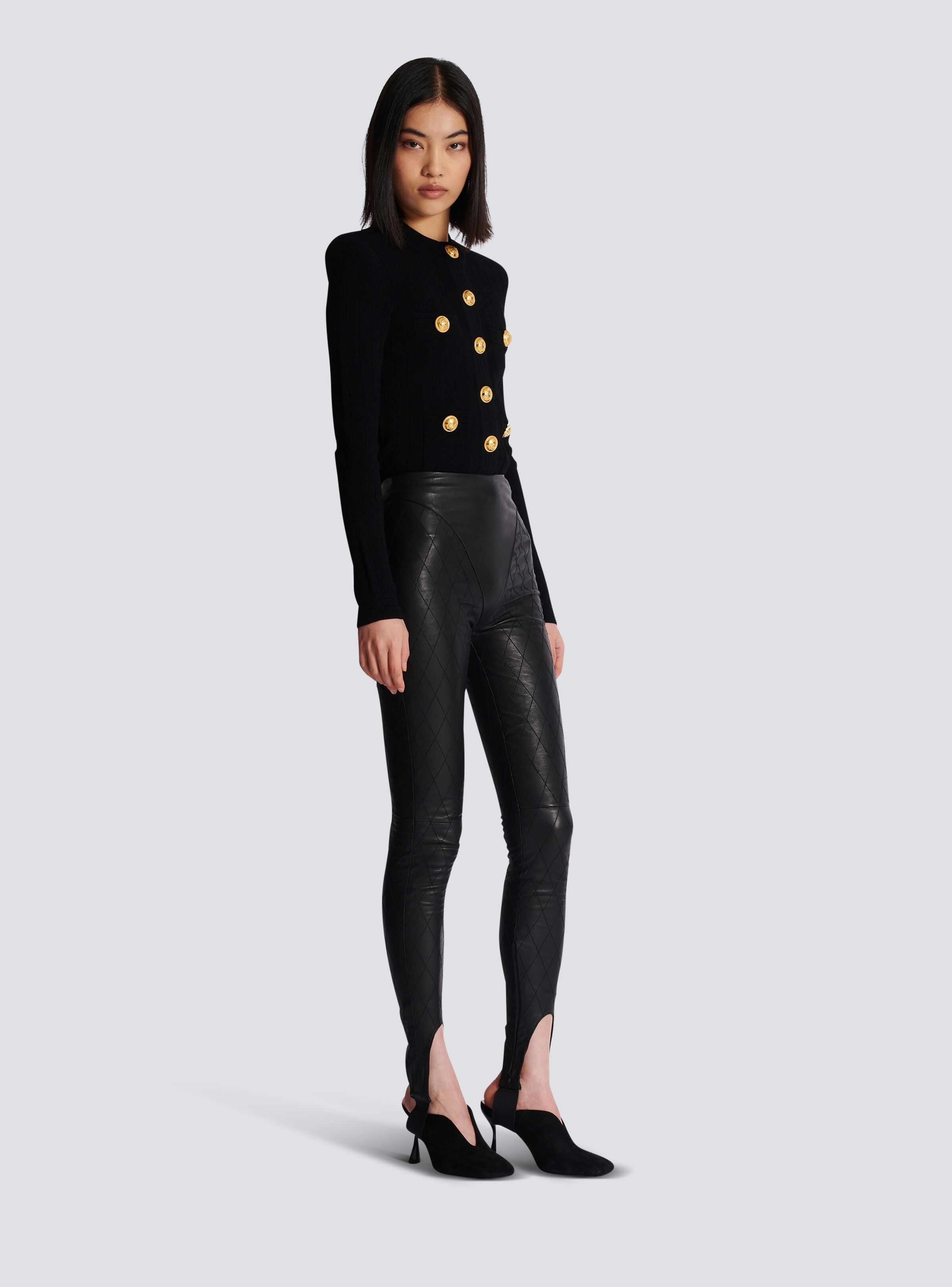 Balmain o1s1wg110825 Topstitched Leather Leggings in Black Size 26" / US 2 / IT 38 - 3 Thumbnail