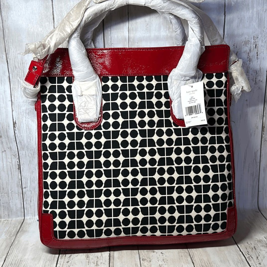 Blair Kate Spade Tote Shoulder Bag Purse Handbag Red Leather and Fabric Multicolor Blair Cornelia Street Noel Size ONE SIZE - 3 Thumbnail