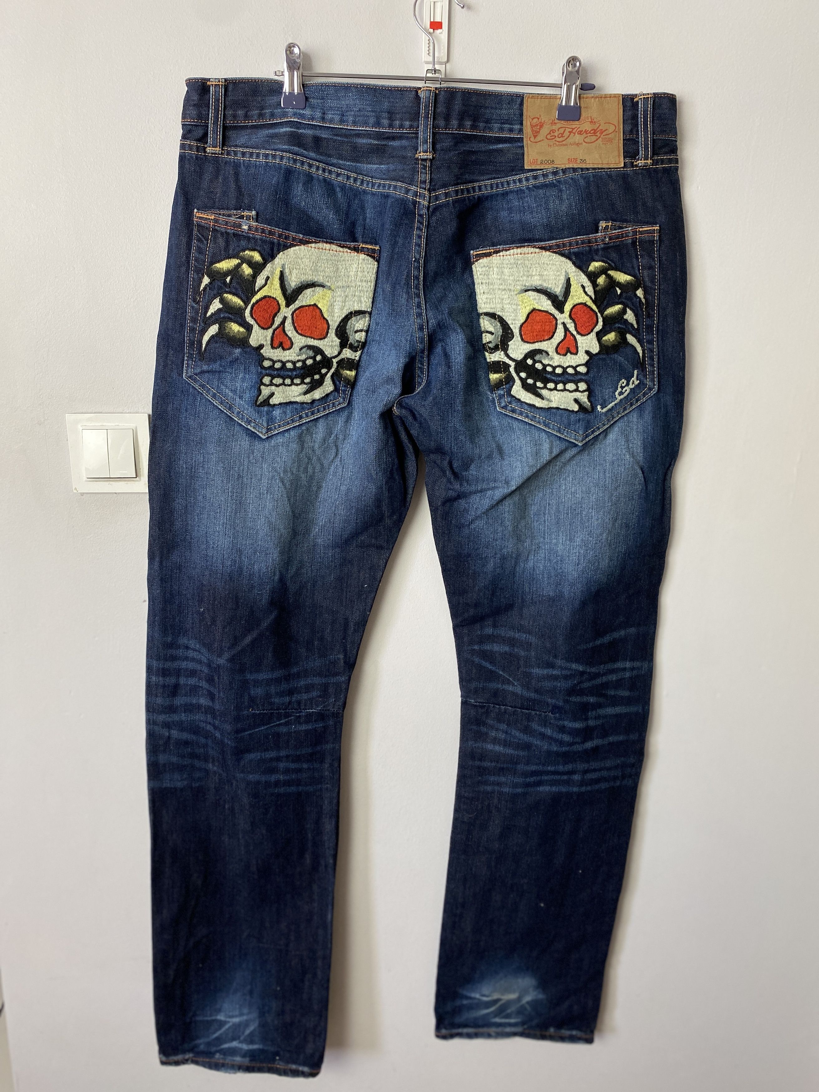 image of Avant Garde x Ed Hardy Vintage Denim Jeans Skull Spider Y2K 00S, Men's (Size 36)