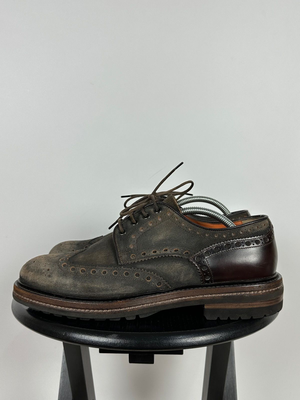 Santoni Santoni Wingtip Brogue Brown Suede Leather Shoes Size US 9.5 / EU 42-43 - 3 Thumbnail