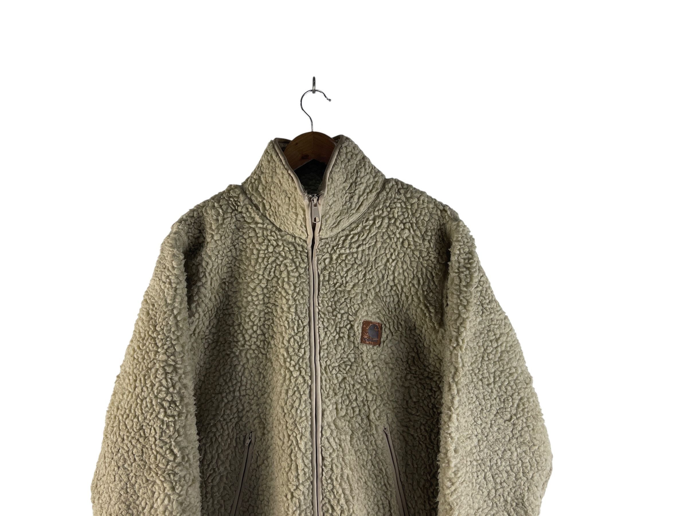 Carhartt Vintage Carhartt Sherpa Fleece Jacket Beige Leather Patch Size US M / EU 48-50 / 2 - 9 Thumbnail