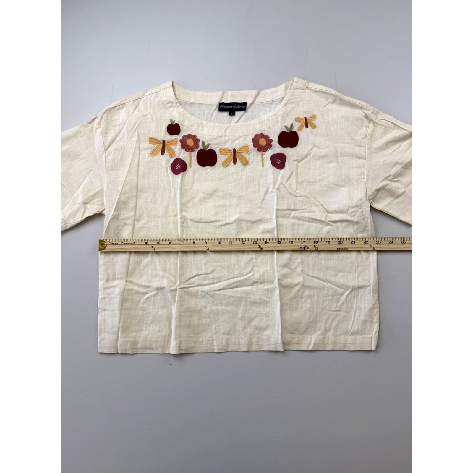 Vintage VINTAGE Princess Highway Blouse Womens 16 Beige Scoop Neck Embroidered Floral Top Size XXL / US 16-18 / IT 52-54 - 6 Thumbnail