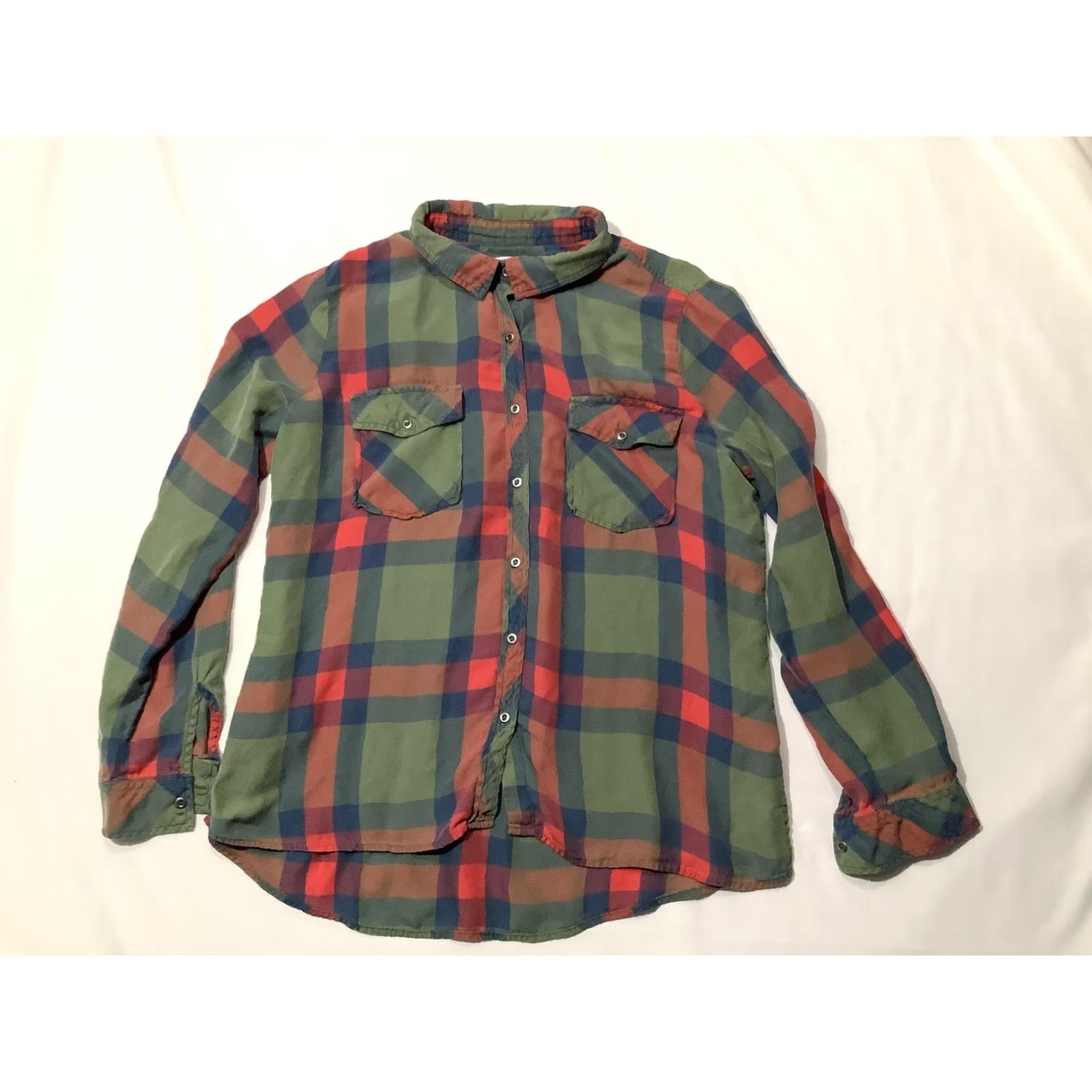 Vintage BILLY T Shirt Womens L Green Red Plaid Button Front Long Sleeve Casual Size L / US 10 / IT 46 - 2 Thumbnail