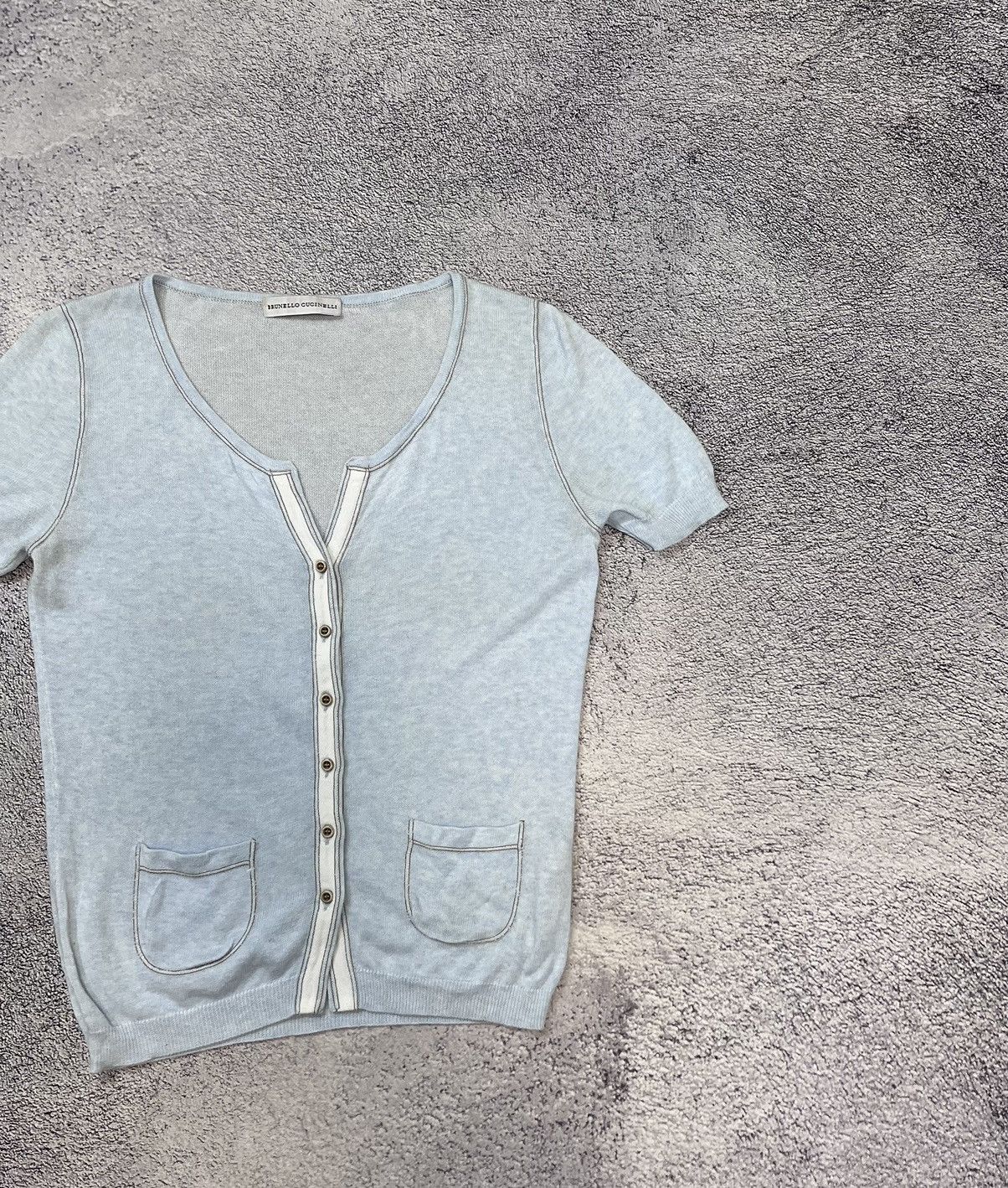 Brunello Cucinelli Brunello Cucinelli Light Blue Knit Top Button Up Italy M/S Size M / US 6-8 / IT 42-44 - 7 Thumbnail