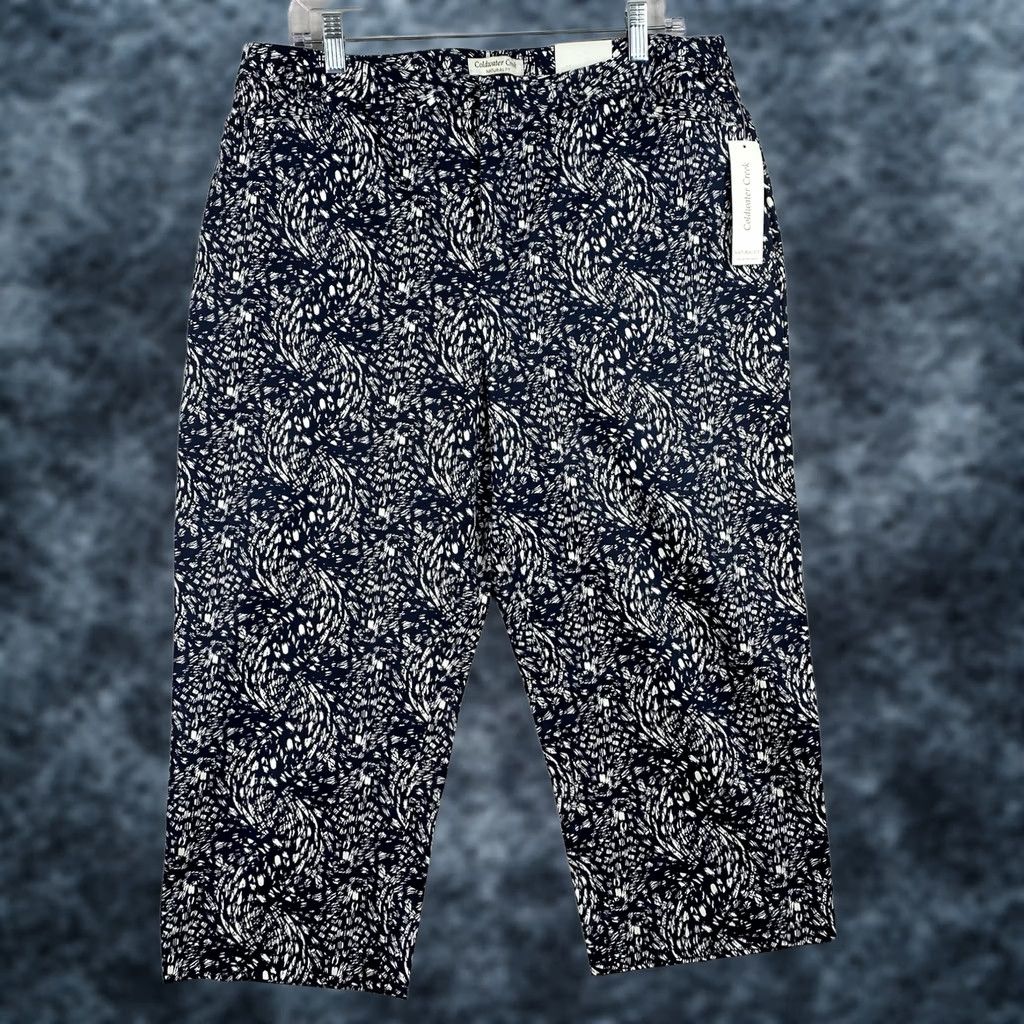 Coldwater Creek Coldwater Creek Pants Women's 14 Blue White Printed Cropped Wide-Leg NWT Size 36" / US 14 / IT 50 - 1 Thumbnail