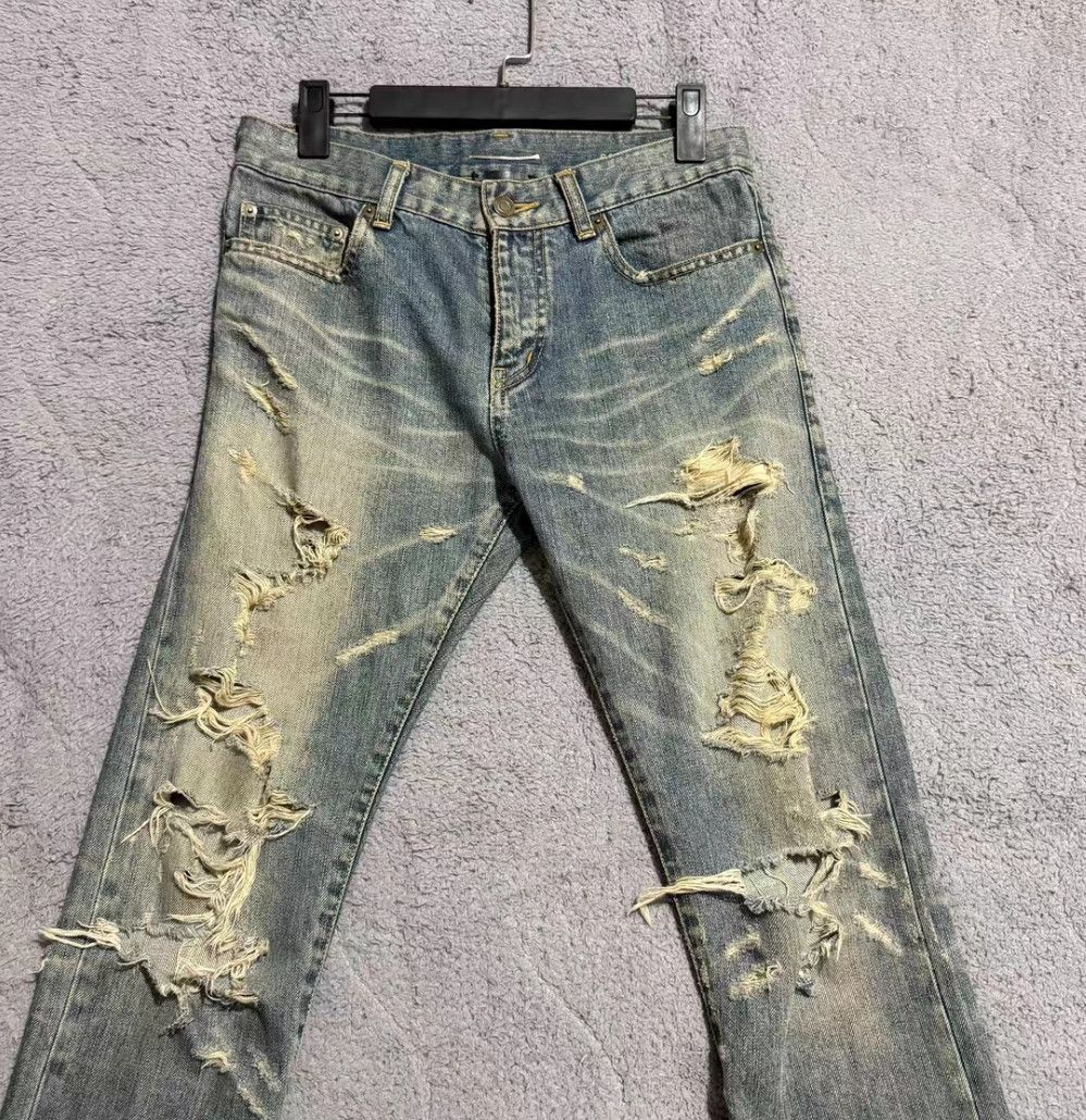 Yves Saint Laurent Saint Laruent13fw First Year Show Erosive and Damaged Blue Size US 29 - 4 Thumbnail