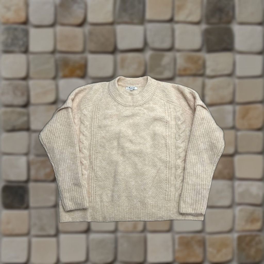 Madewell Madewell Sweater Shirt Womens Small Beige Wool Stretch Regular Fit Cable Knit Havener Pullover Crew Neck Long Sleeve Size S / US 4 / IT 40 - 1 Thumbnail